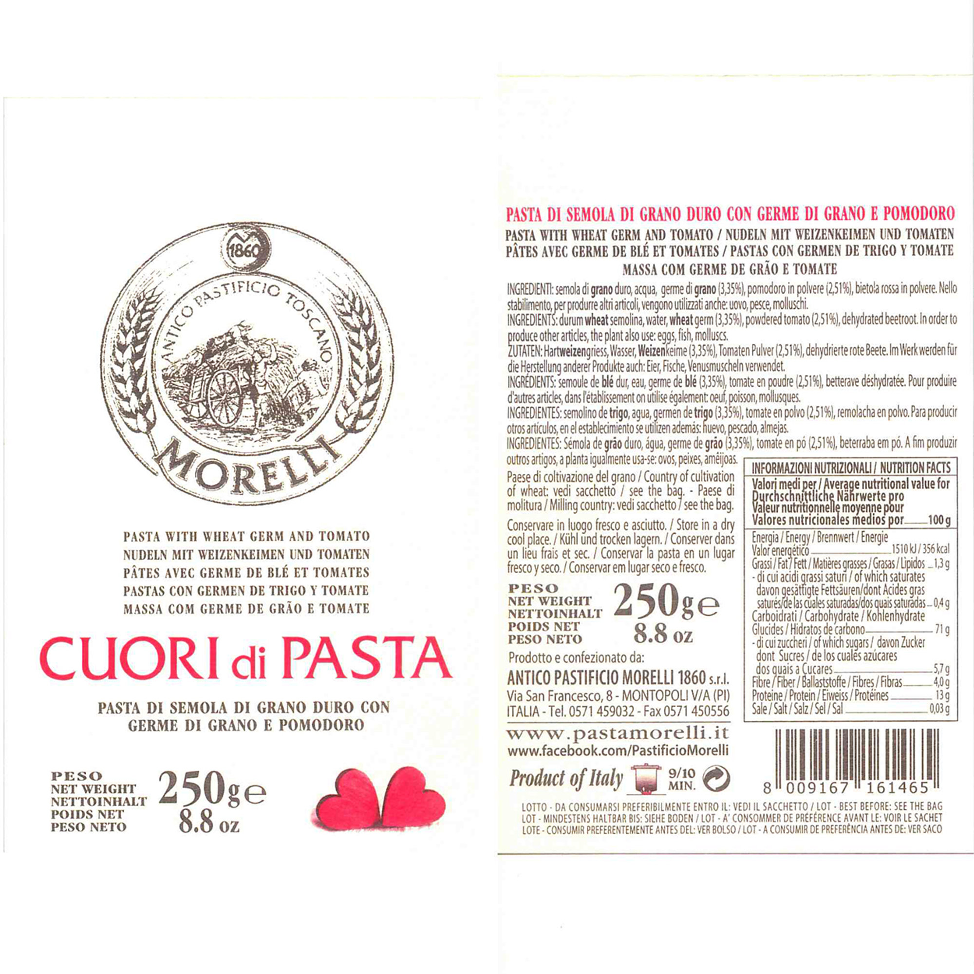 8 confezioni - Cuori al pomodoro 250 gr Pasta Morelli vista2