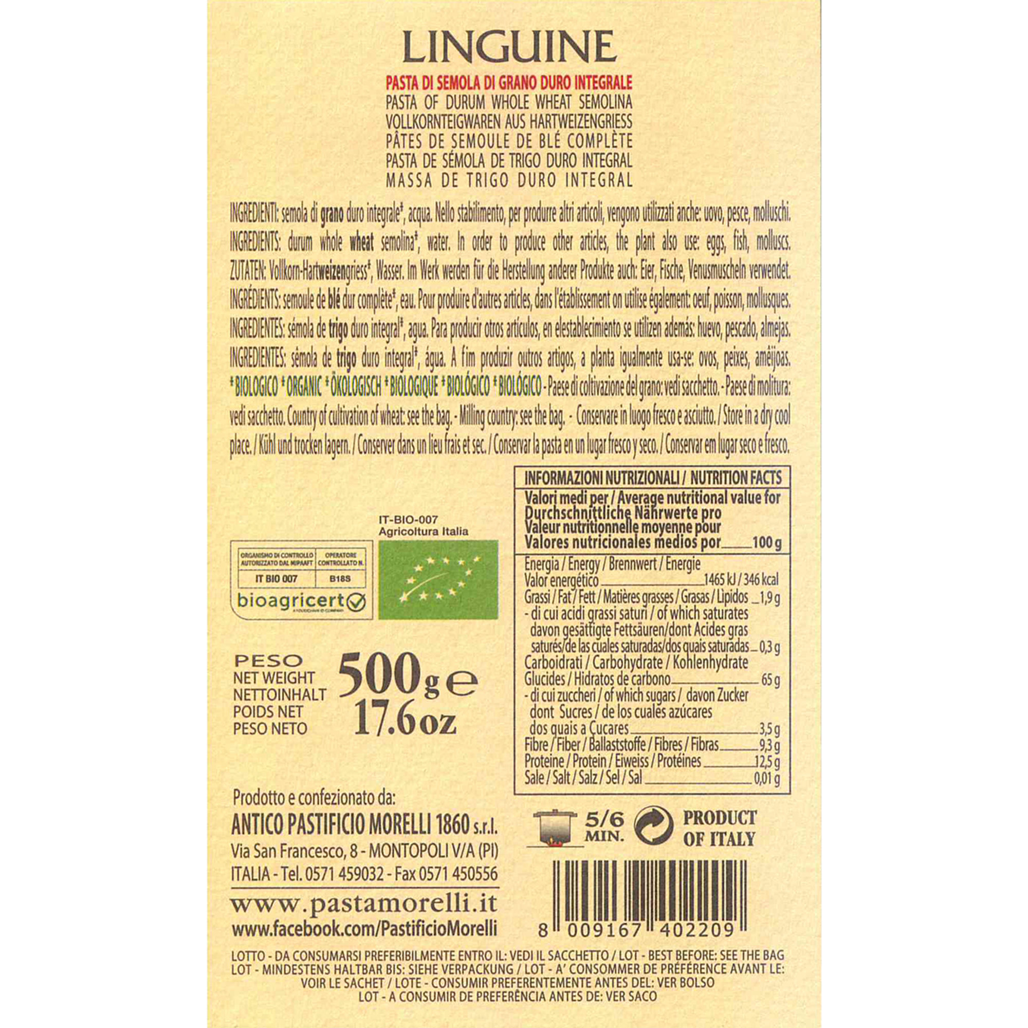 8 confezioni - Linguine integrali 500 gr Pasta Morelli vista2