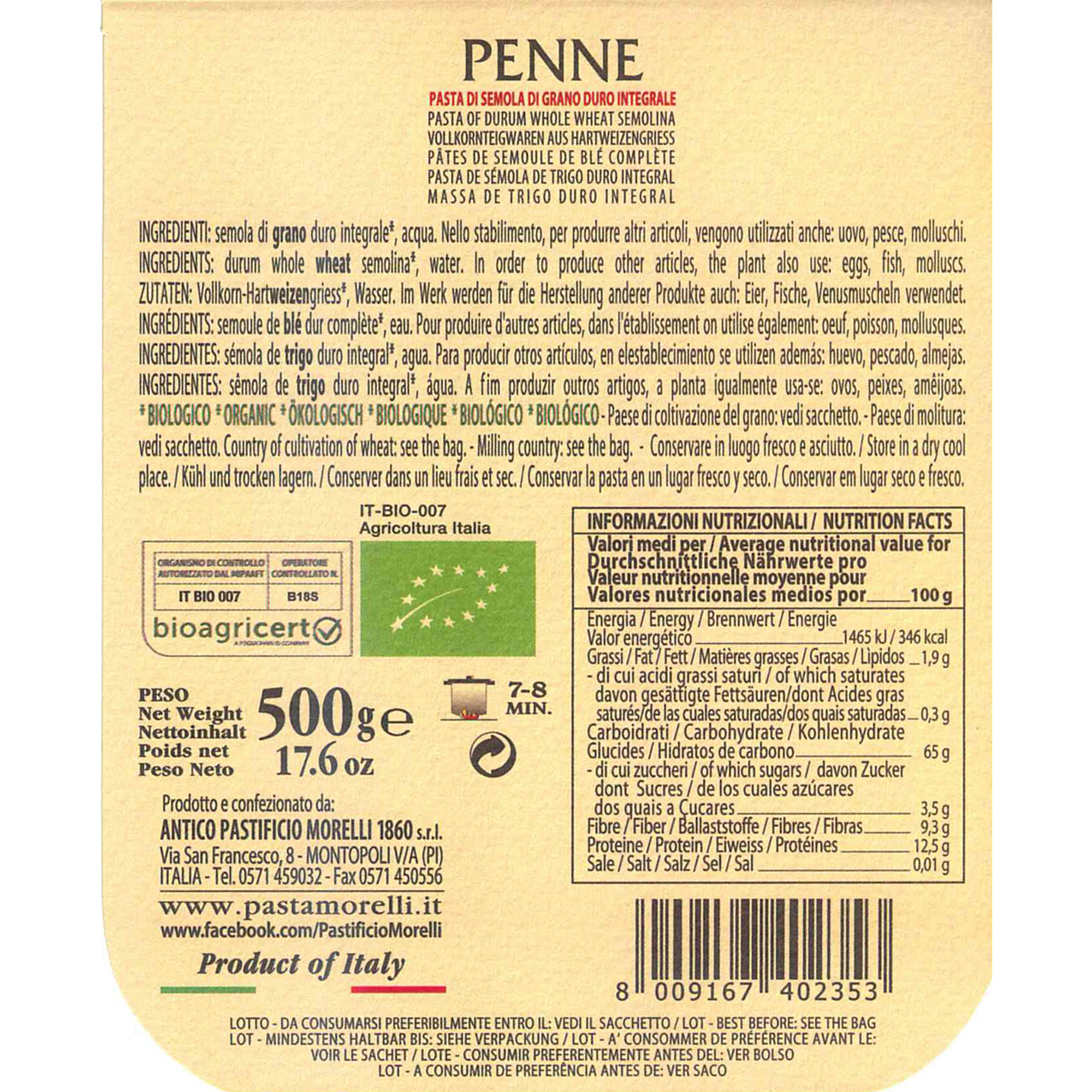 6 Packungen - Vollkorn-Penne 500 g Pasta Morelli vista2