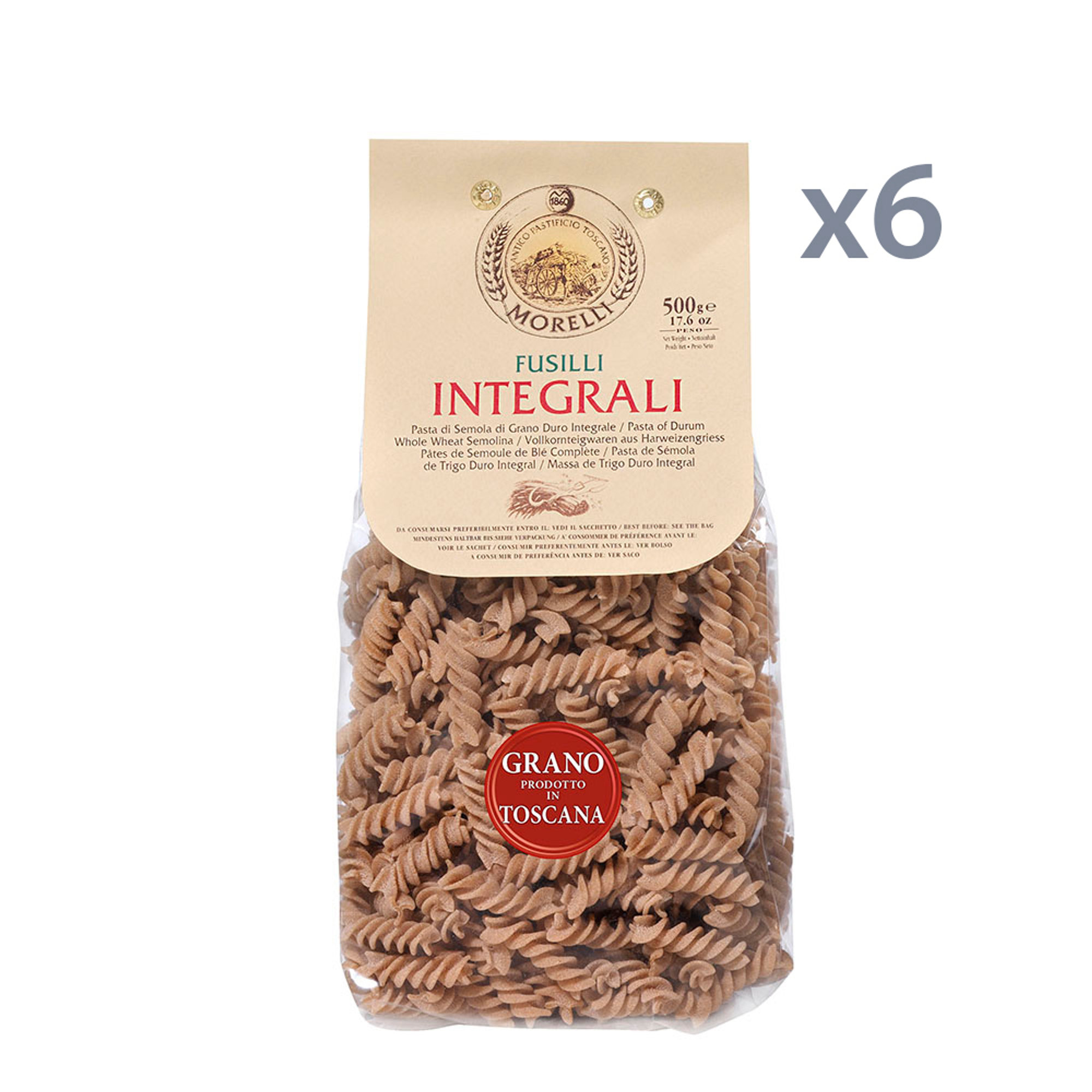 6 verpakkingen - Volkoren fusilli 500 gr Pasta Morelli vista0