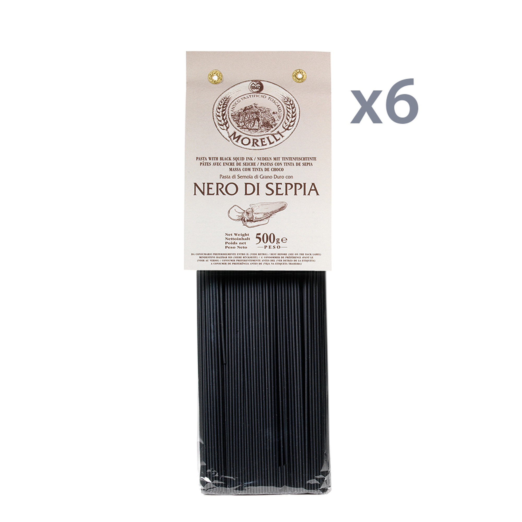 6 confezioni - Spaghetti al nero di seppia 500 gr Pasta Morelli vista0