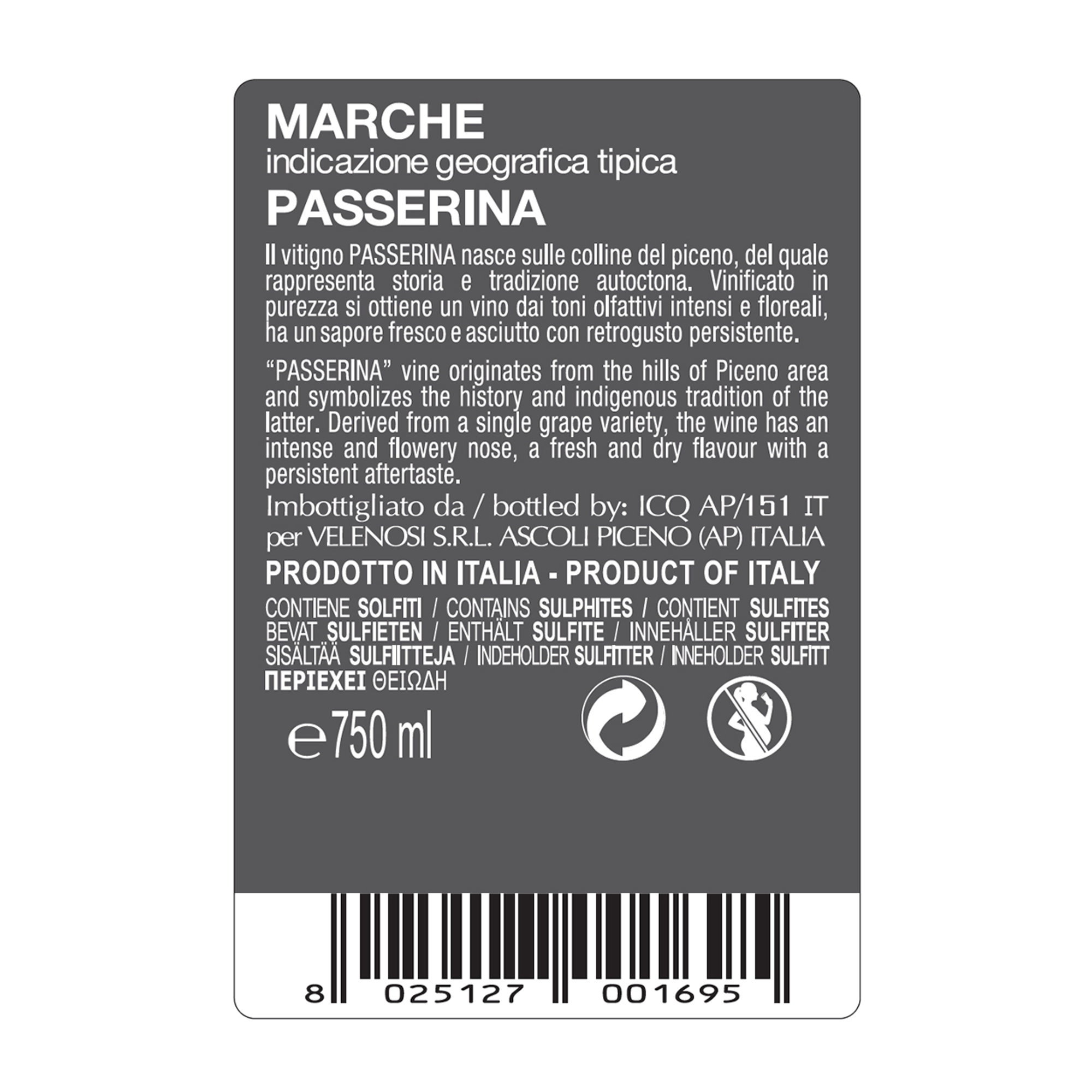 3 bottiglie miste: Passerina Marche IGT 2023 - Verdicchio DOC 2023 - Rosso Piceno DOC 2022 Velenosi vista1