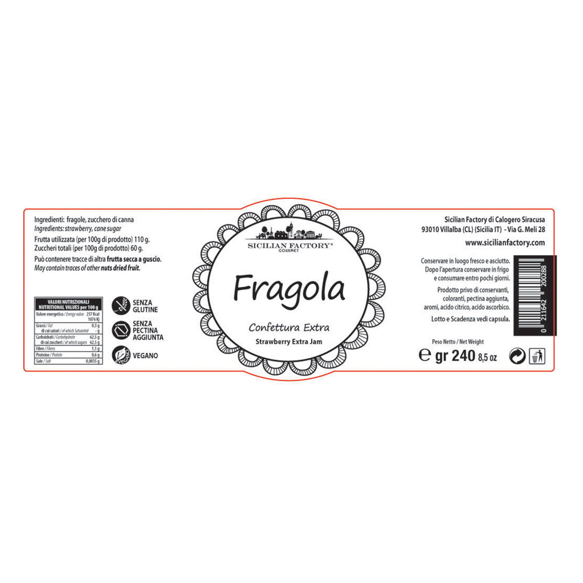 6 vasetti misti: 2 Confettura Extra Ciliegia - 2 Confettura Extra Fragola - 2 Confettura Extra Frutti di bosco Sicilian Factory vista4