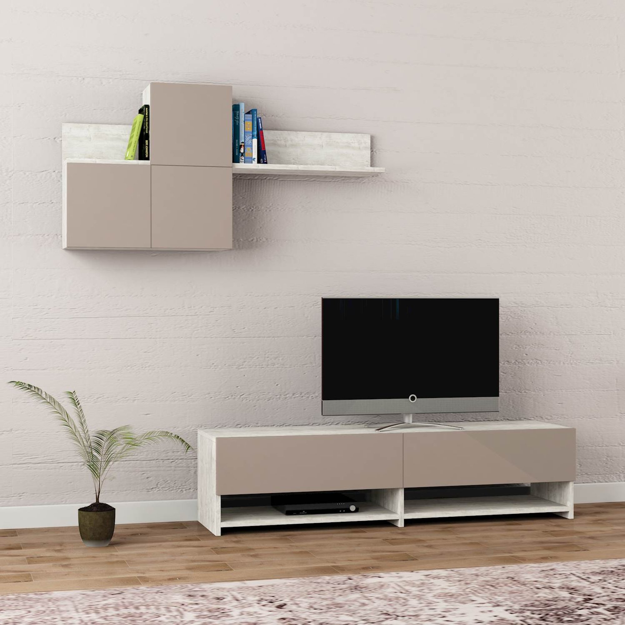 Mobile Tv Babu, patterned bianco/cappuccino Decortie vista2