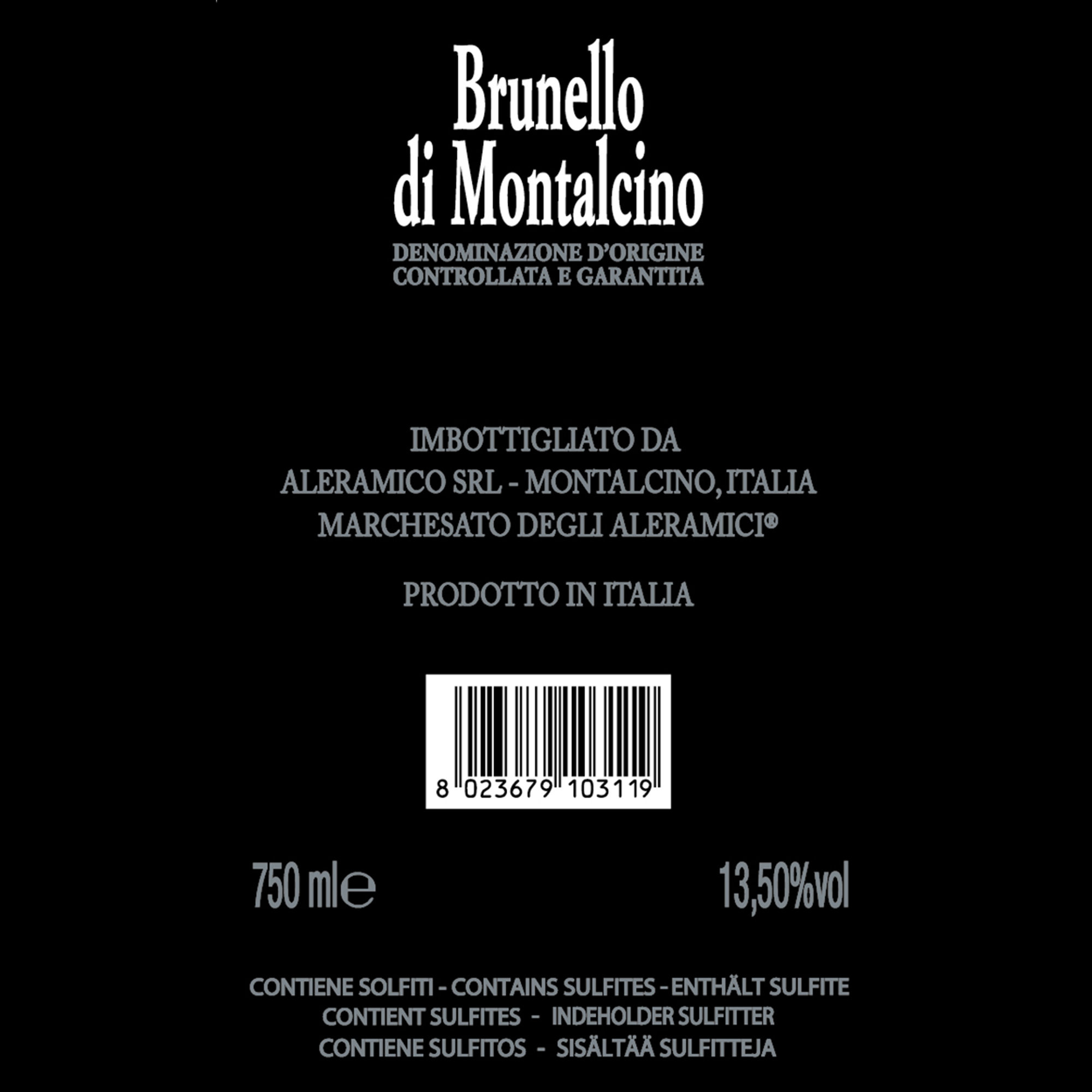 1 bottiglia - Brunello di Montalcino 2016 con astuccio elegante Marchesato degli Aleramici vista1