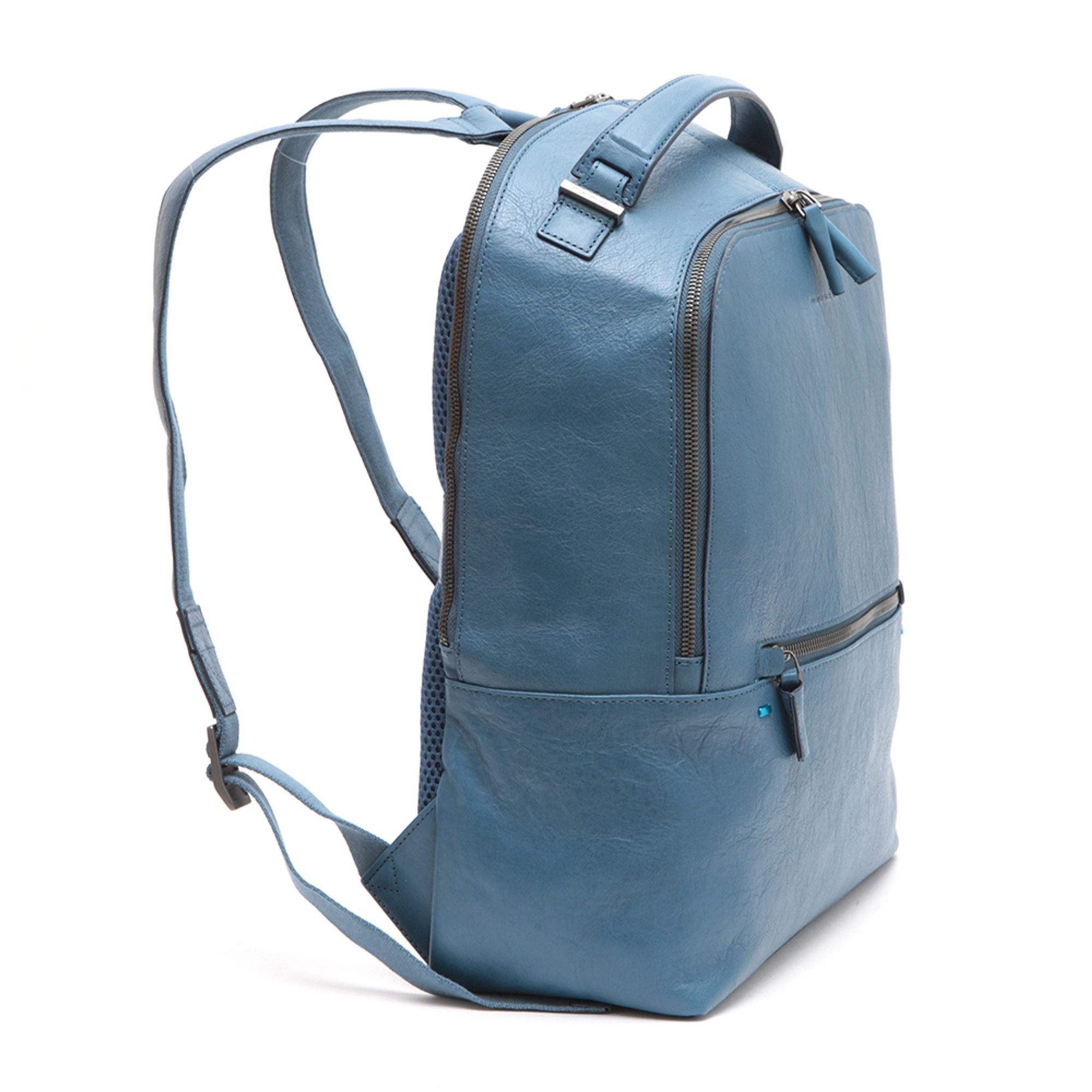 Zaino in pelle blu avio Piquadro vista1