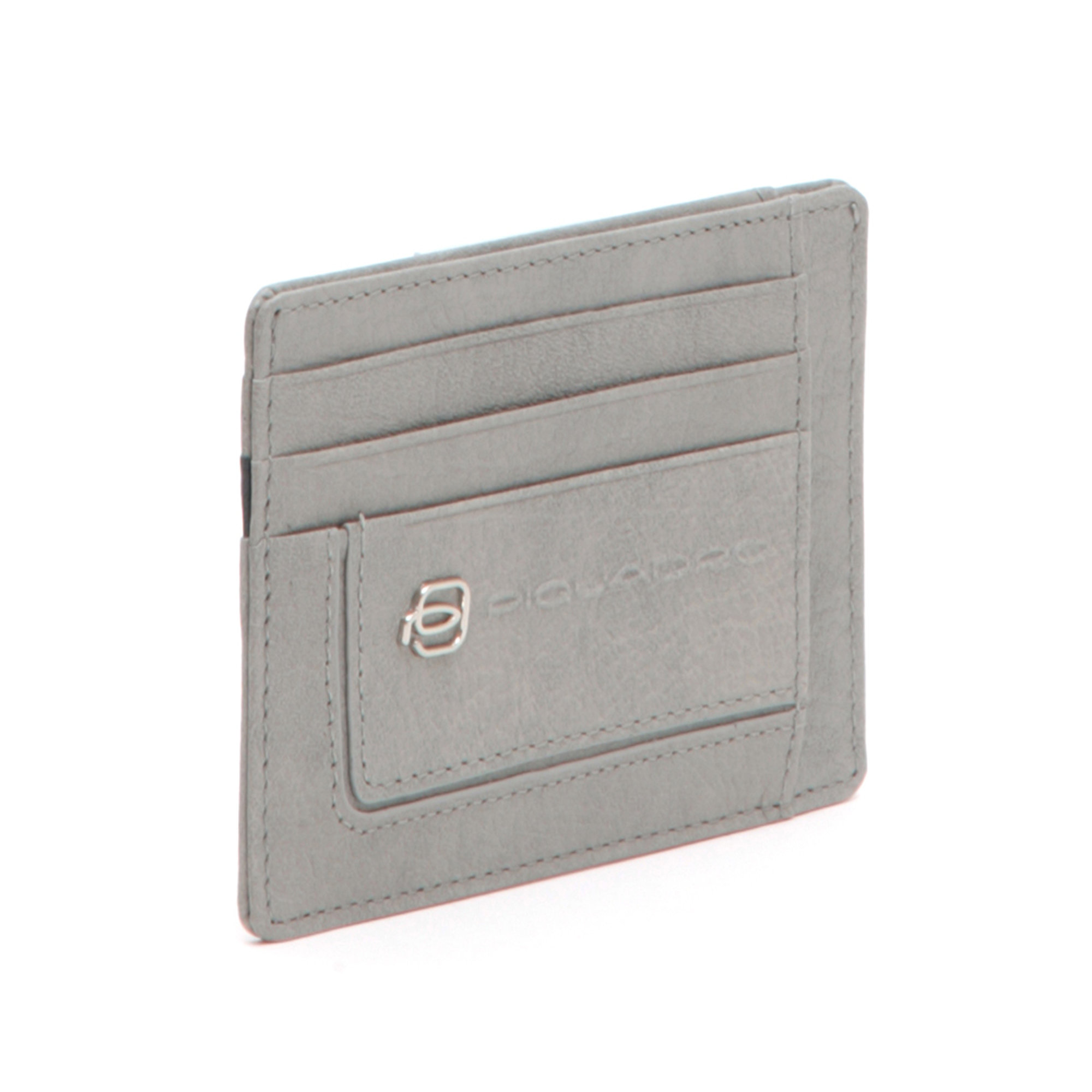 Porta carte di credito in pelle grigio e blu Piquadro vista1