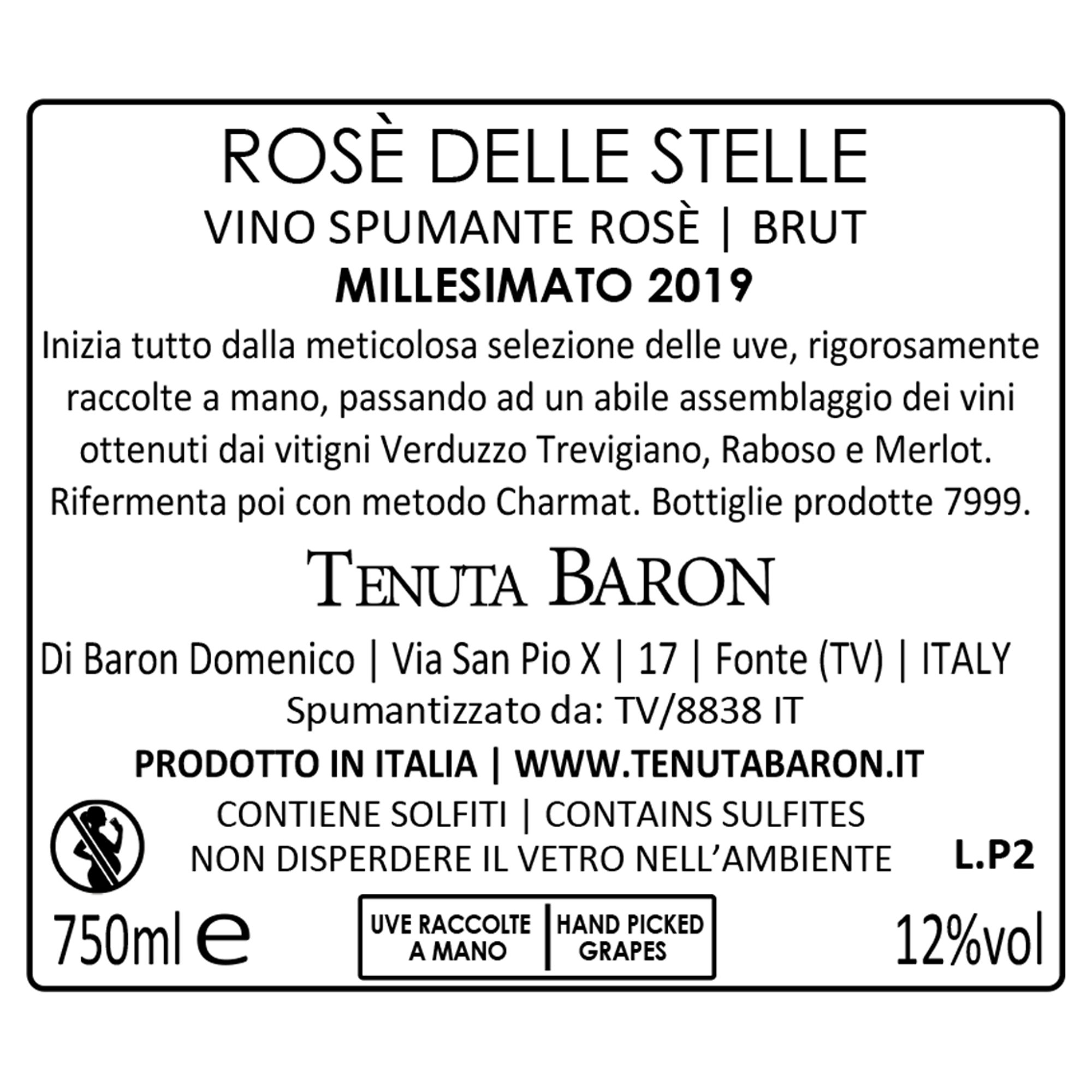 3 bottiglie miste: Asolo Prosecco Superiore Dry - Asolo Prosecco Superiore Brut - Rosè delle Stelle Spumante Brut Tenuta Baron vista6