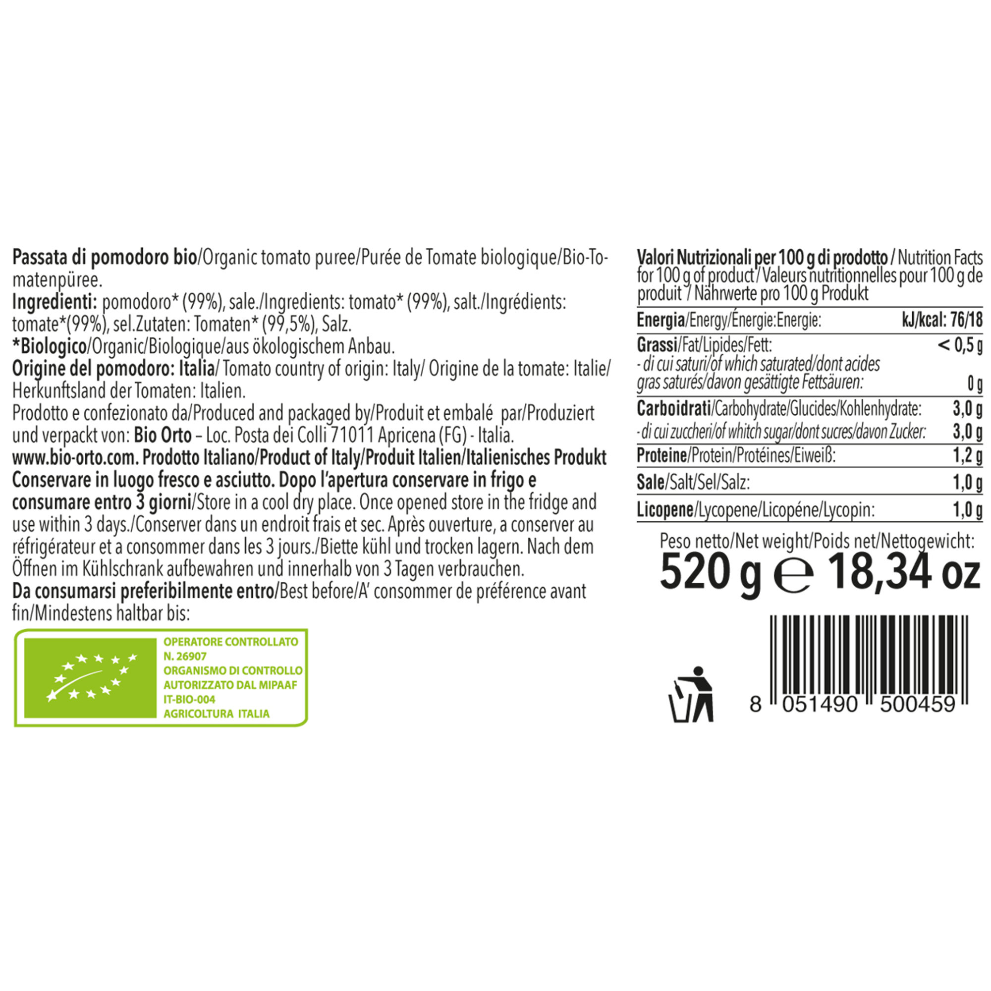 Set da 2 - Passata di Pomodoro BIO 580 ml Bio Orto vista1