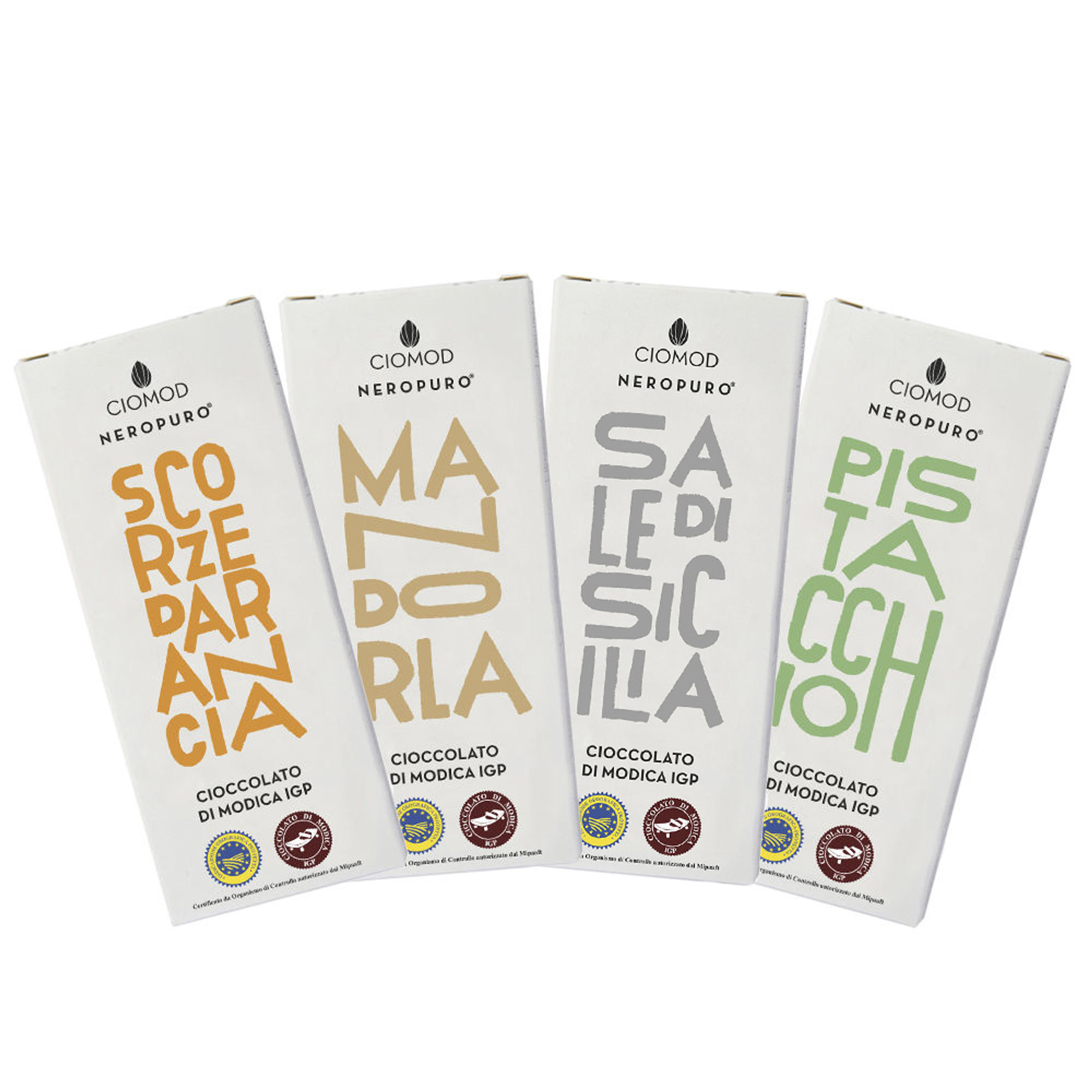 Mix tavolette Sicilia: Sale di Sicilia, Scorza d'arancio, Pistacchio, Mandorla Ciomod vista0