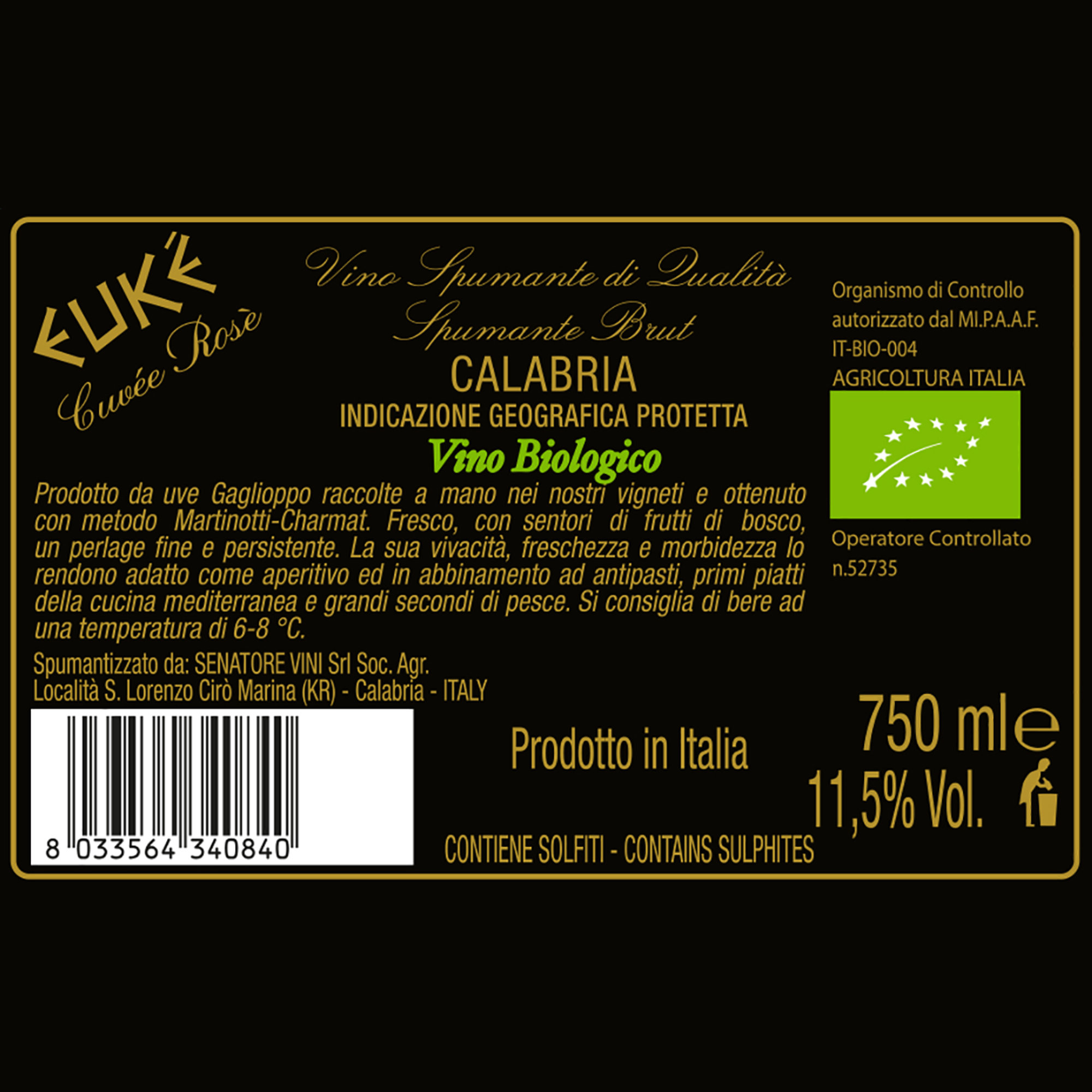 1 bottiglia - Eukè Spumante Brut rosè IGP Senatore Vini vista1