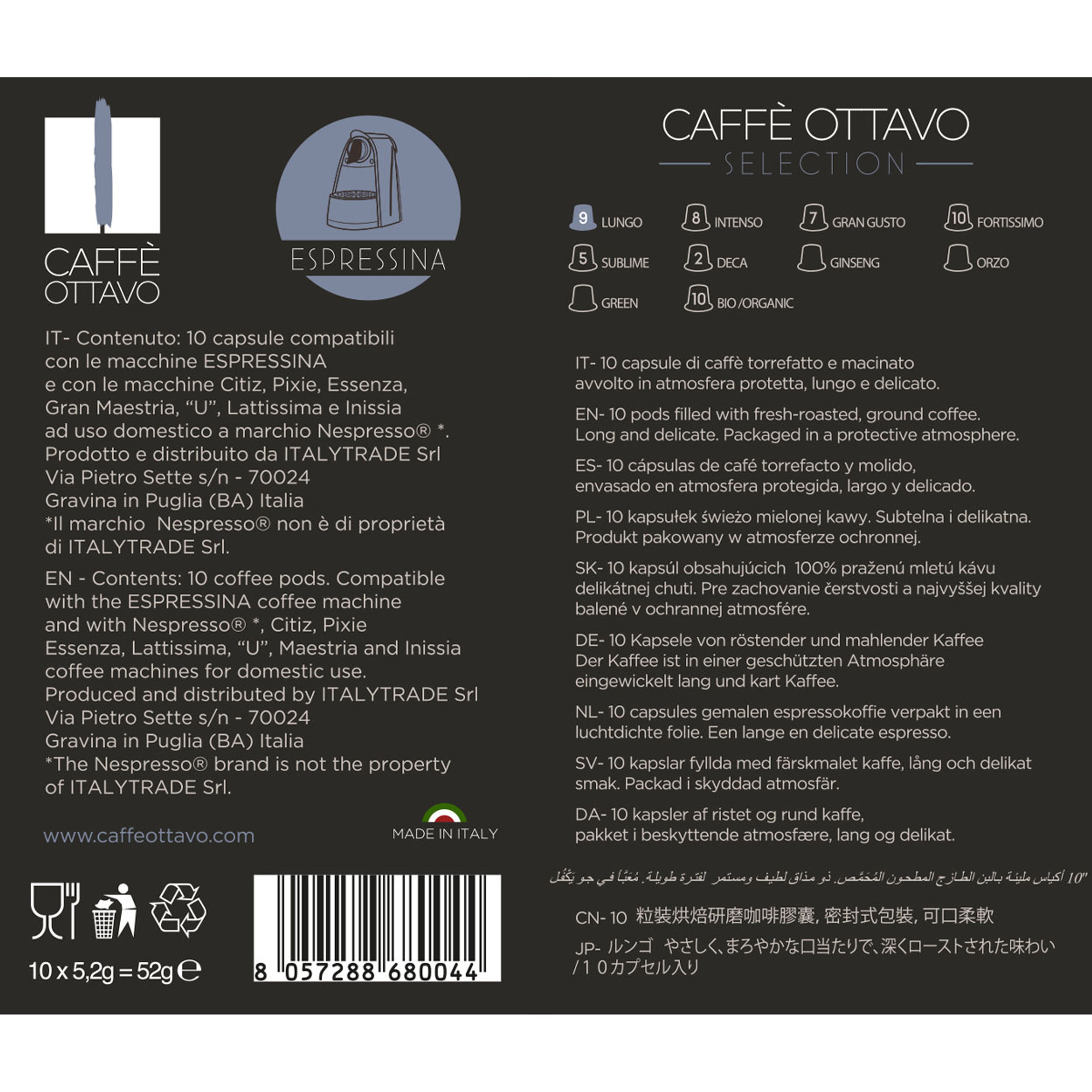 24 pakkauksia, joissa on 10 kapselia - Espresso LUNGO -kahvia Italytrade vista1