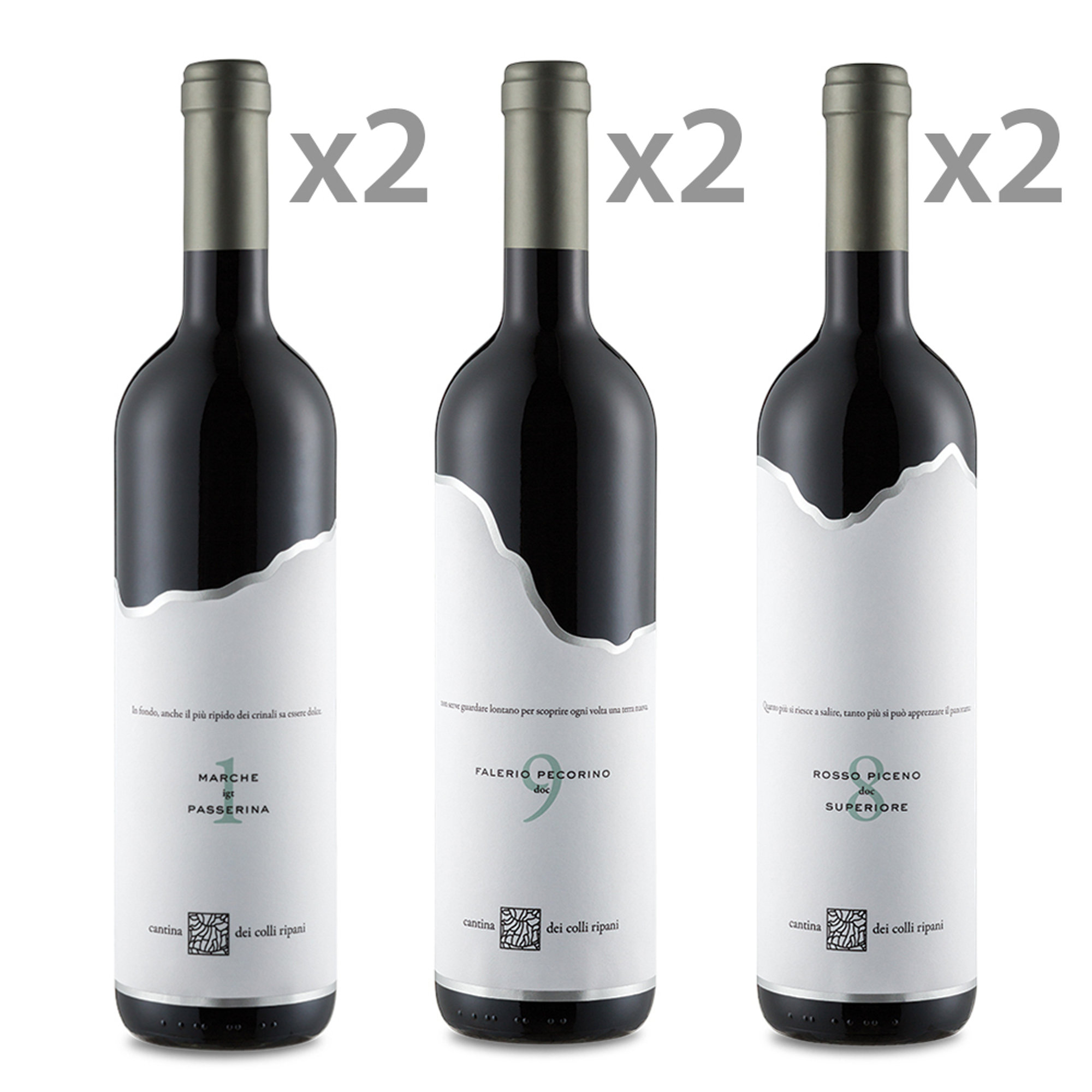 6 bottiglie miste: 2 Passerina Marche IGT - 2 Pecorino DOC - 2 Rosso Piceno DOC Superiore La Cantina dei Colli Ripani vista0
