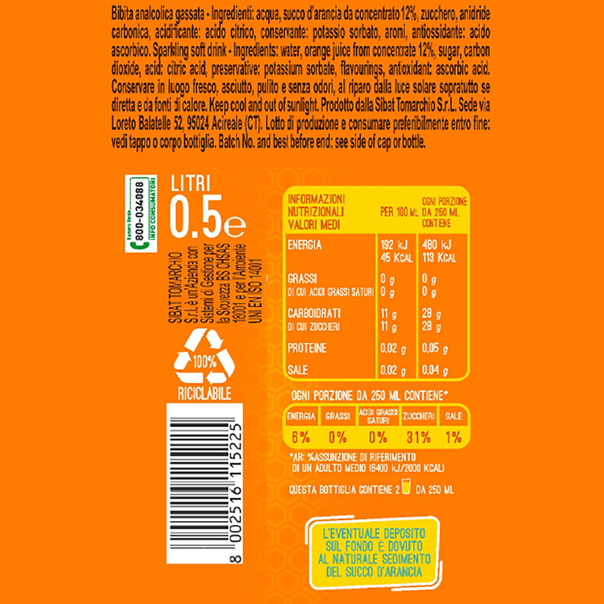 12 bottiglie "Linea Classica" - Aranciata 0,5 lt Tomarchio vista1