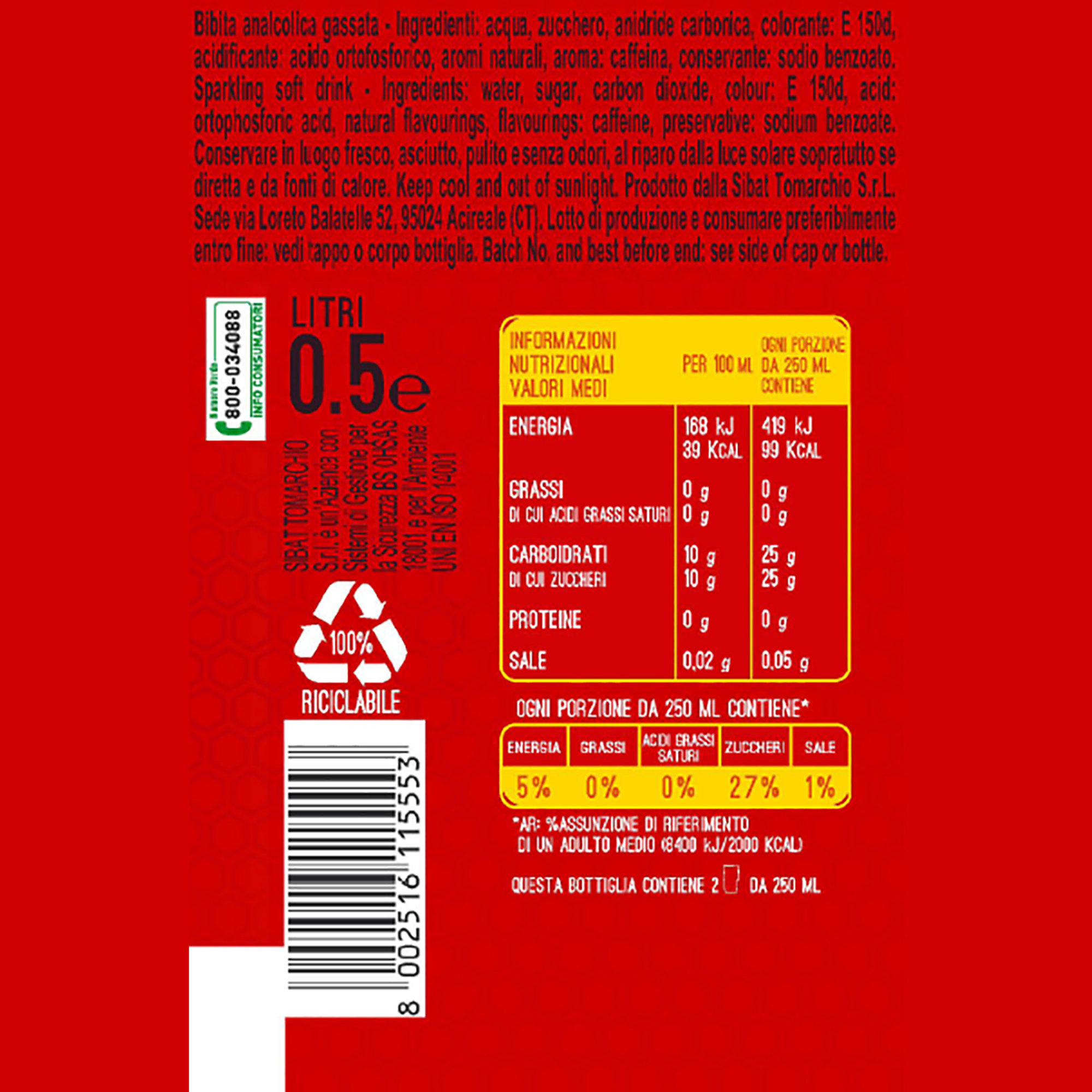 12 bouteilles "Classic Line" - Cola 0,5 lt Tomarchio vista1