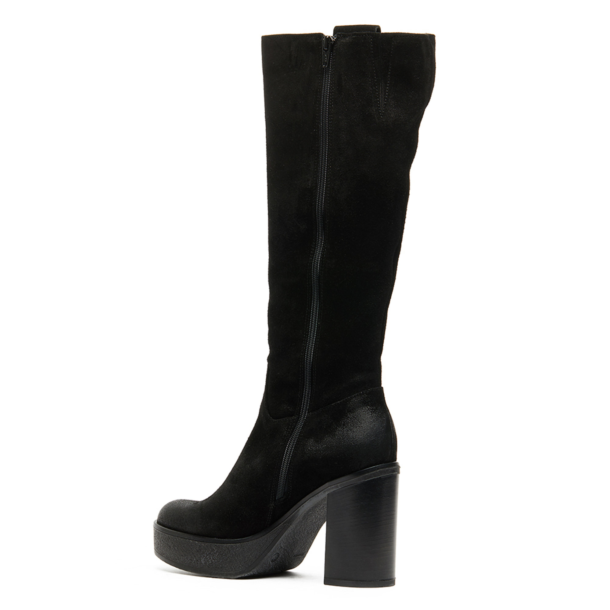 Stivale gambale alto con tacco e plateau marrone MANAS vista1
