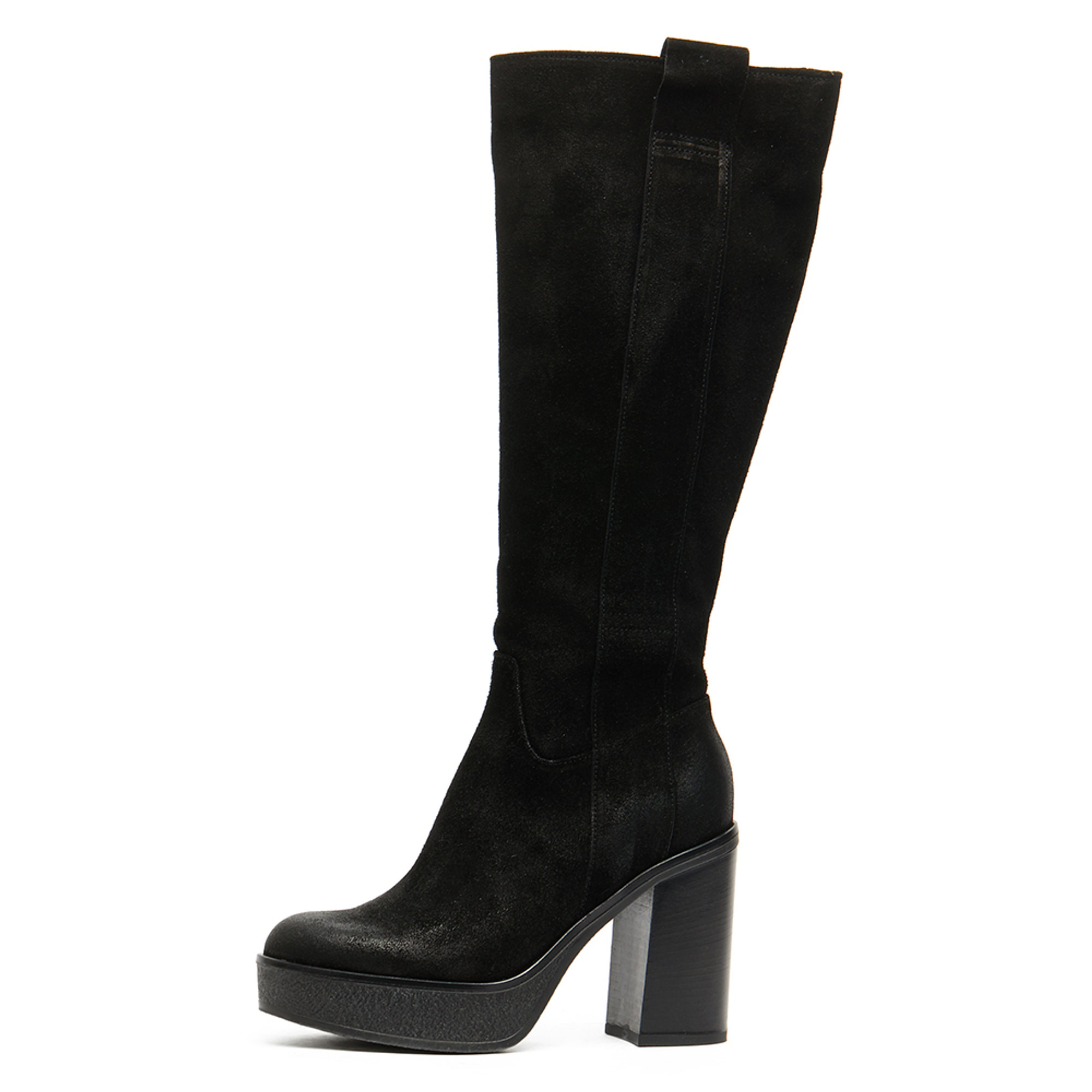 Stivale gambale alto con tacco e plateau marrone MANAS vista4