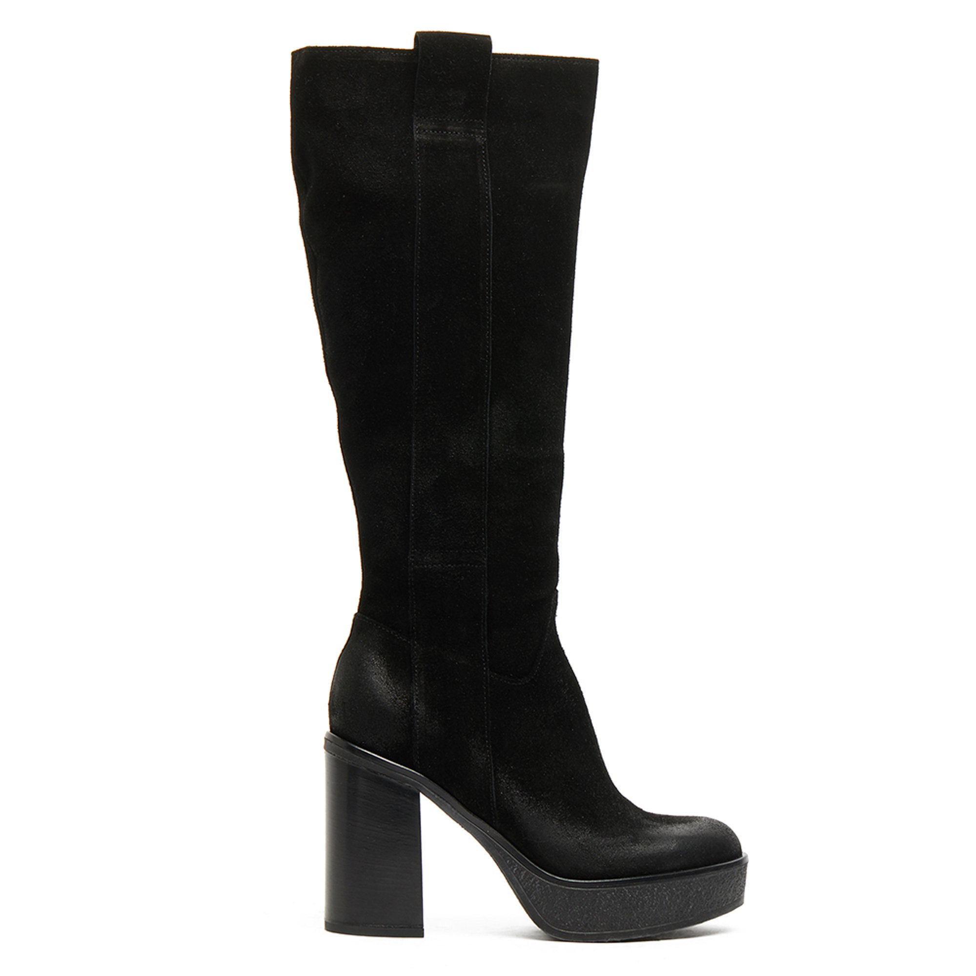 Stivale gambale alto con tacco e plateau marrone MANAS vista5