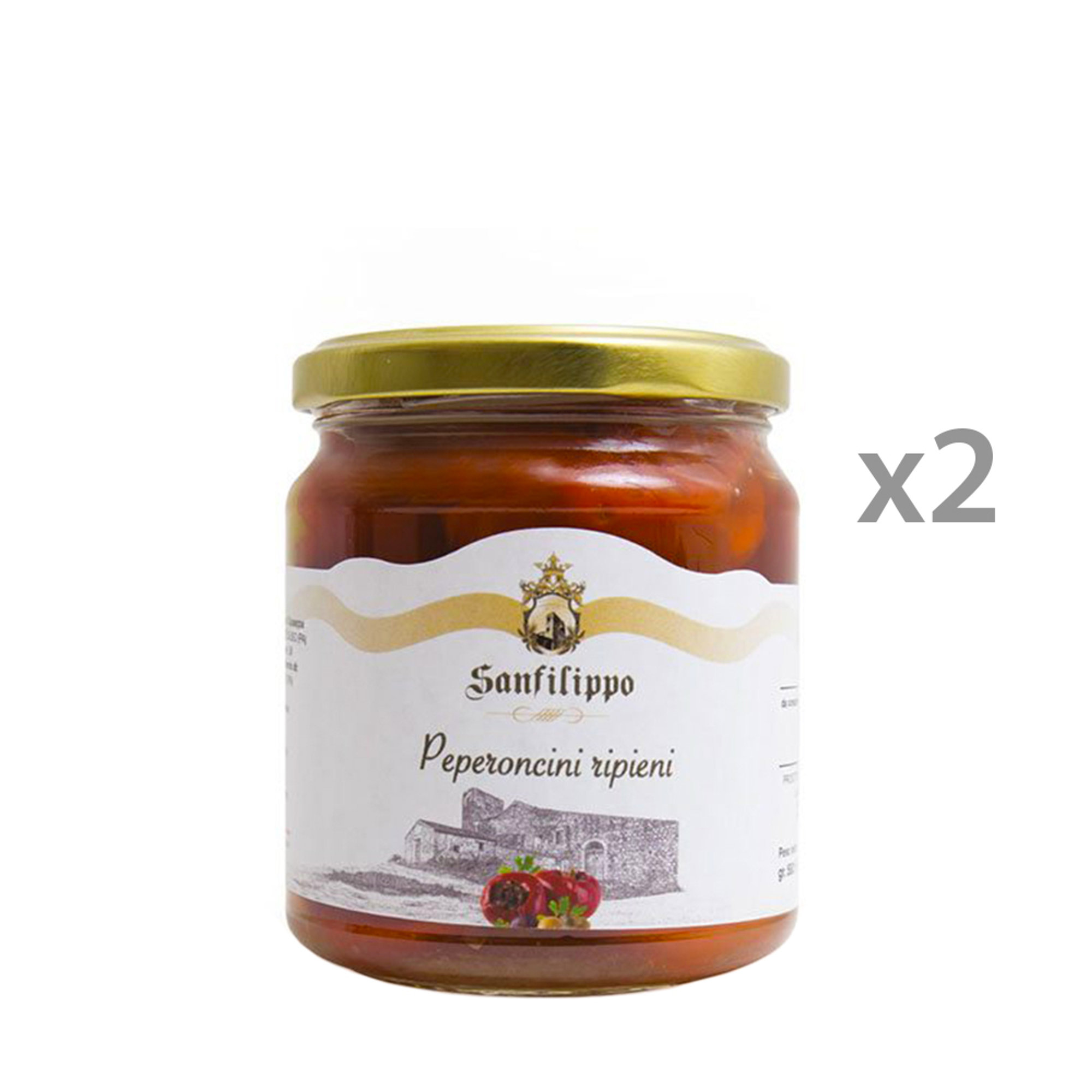 2 vasetti - Peperoncino ripieno con olive e capperi 190 gr Sanfilippo Conserve vista0