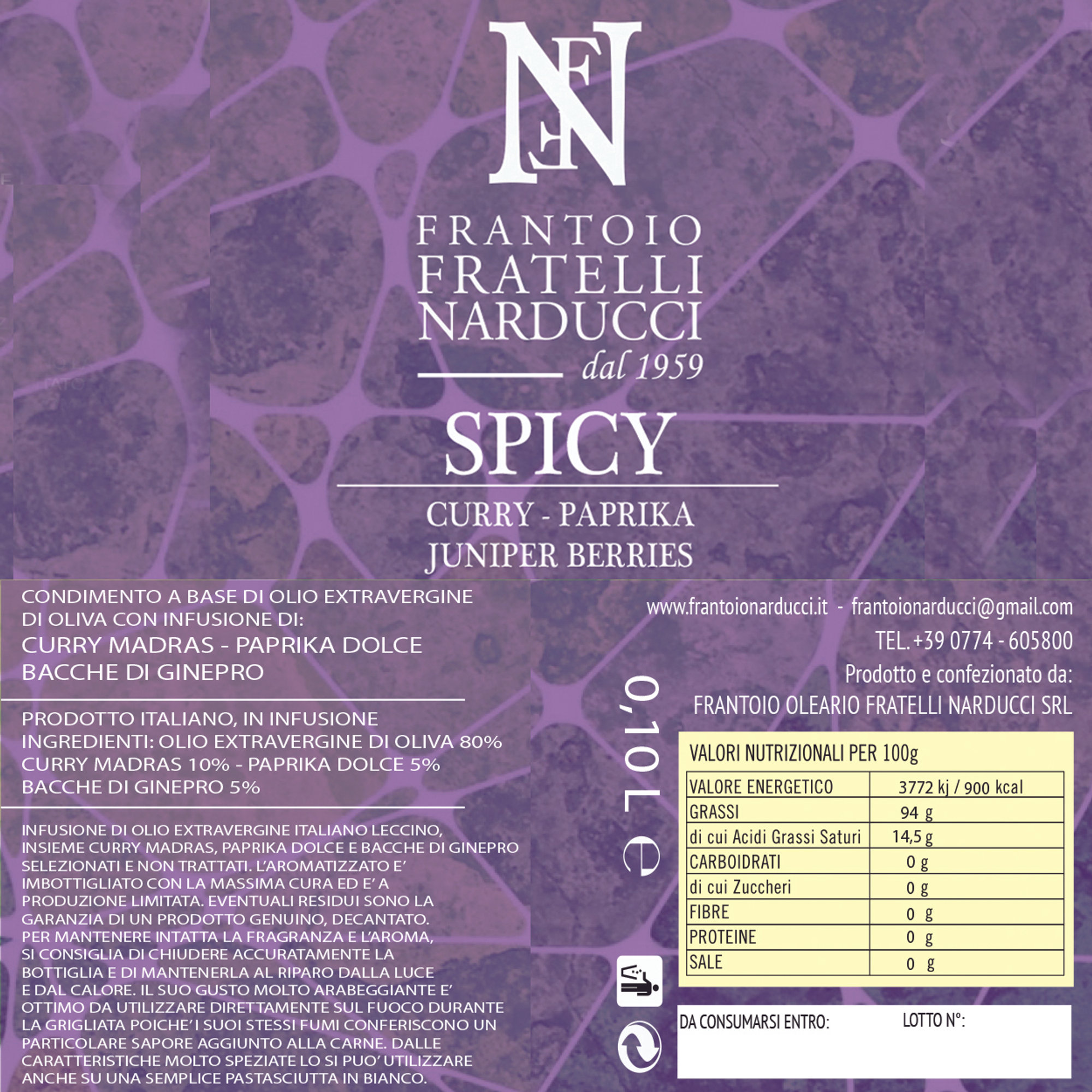 6 bottiglie - Olio EVO Spicy 0,10 lt Frantoio Narducci vista2