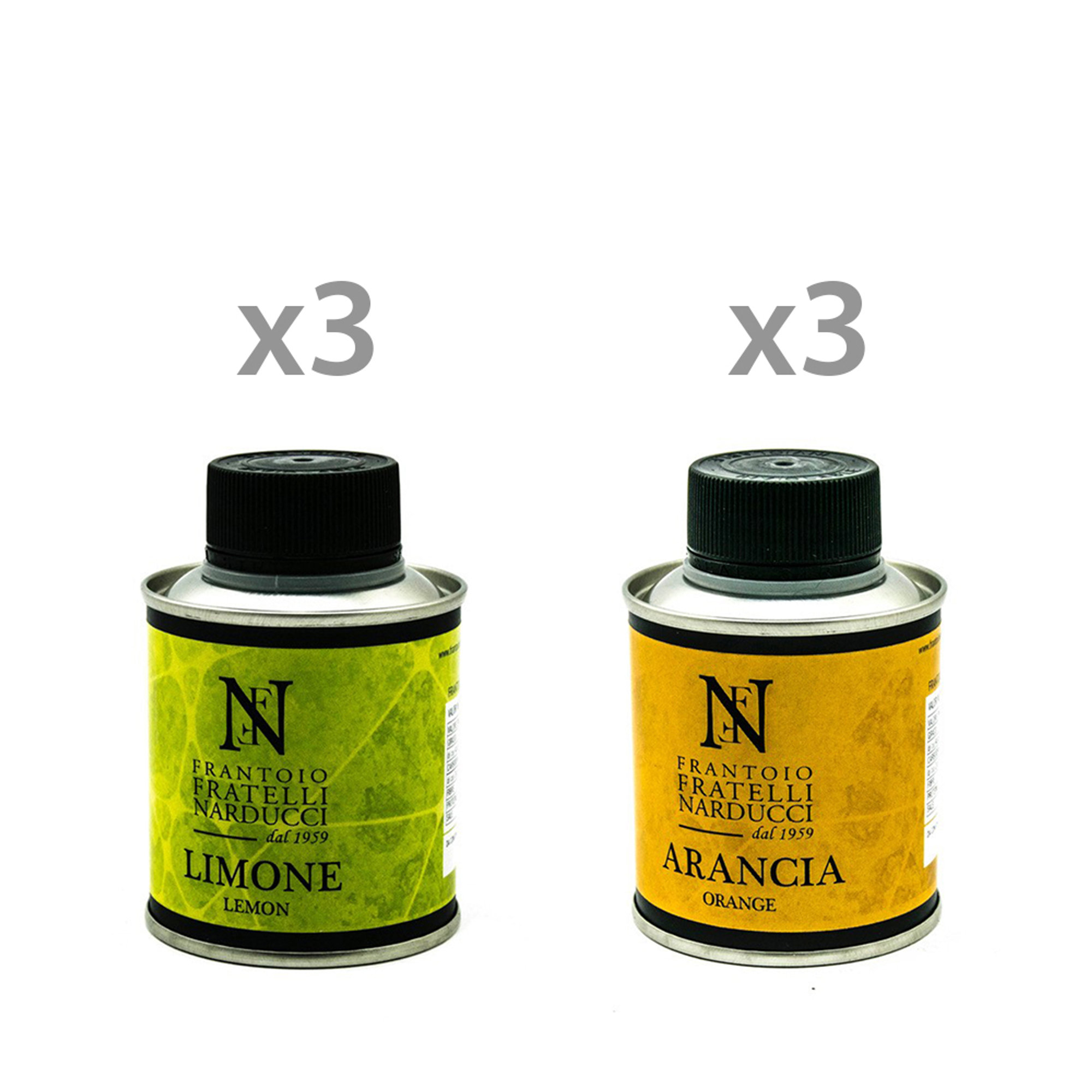 6 bottiglie miste: 3 Olio EVO al Limone - 3 Olio EVO all'Arancia Frantoio Narducci vista0