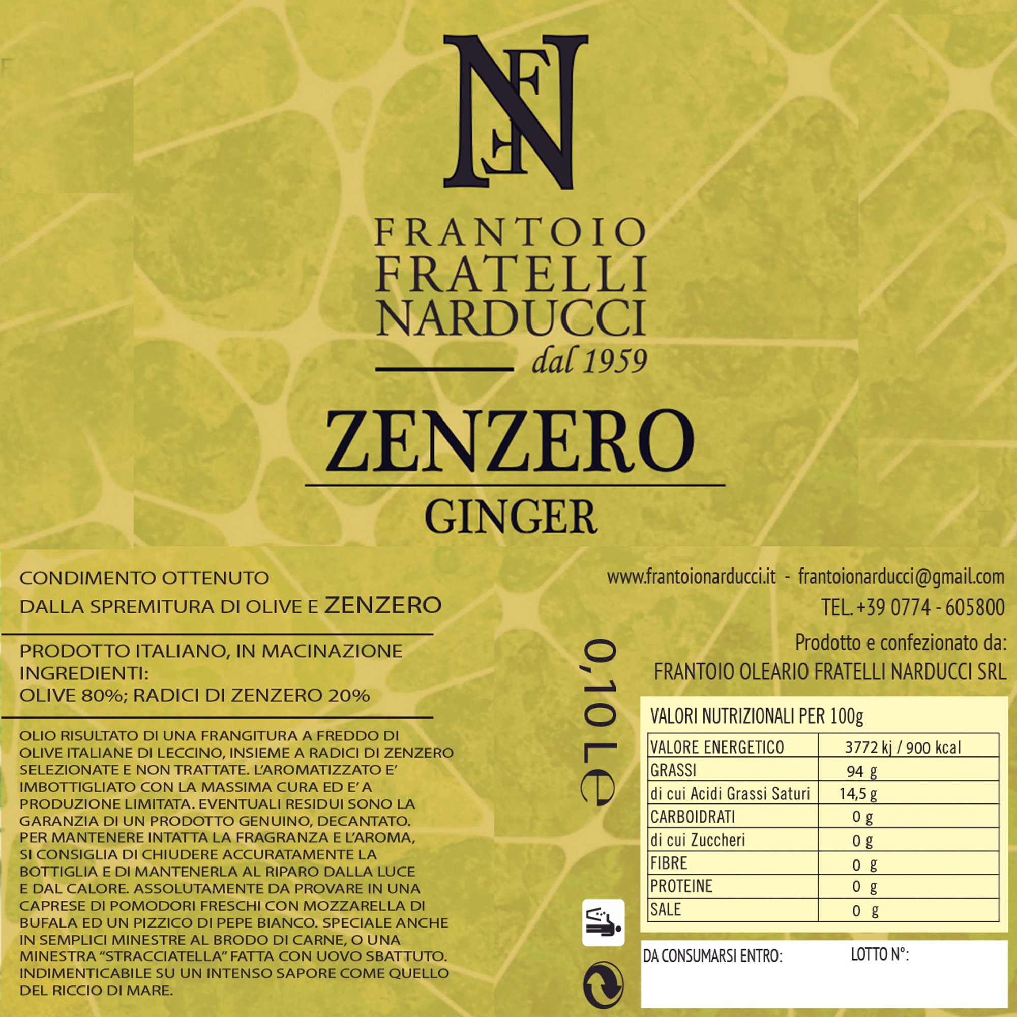 6 bottiglie miste: 2 Olio EVO al Limone - 2 Olio EVO all'Arancia - 2 Olio EVO allo Zenzero Frantoio Narducci vista6
