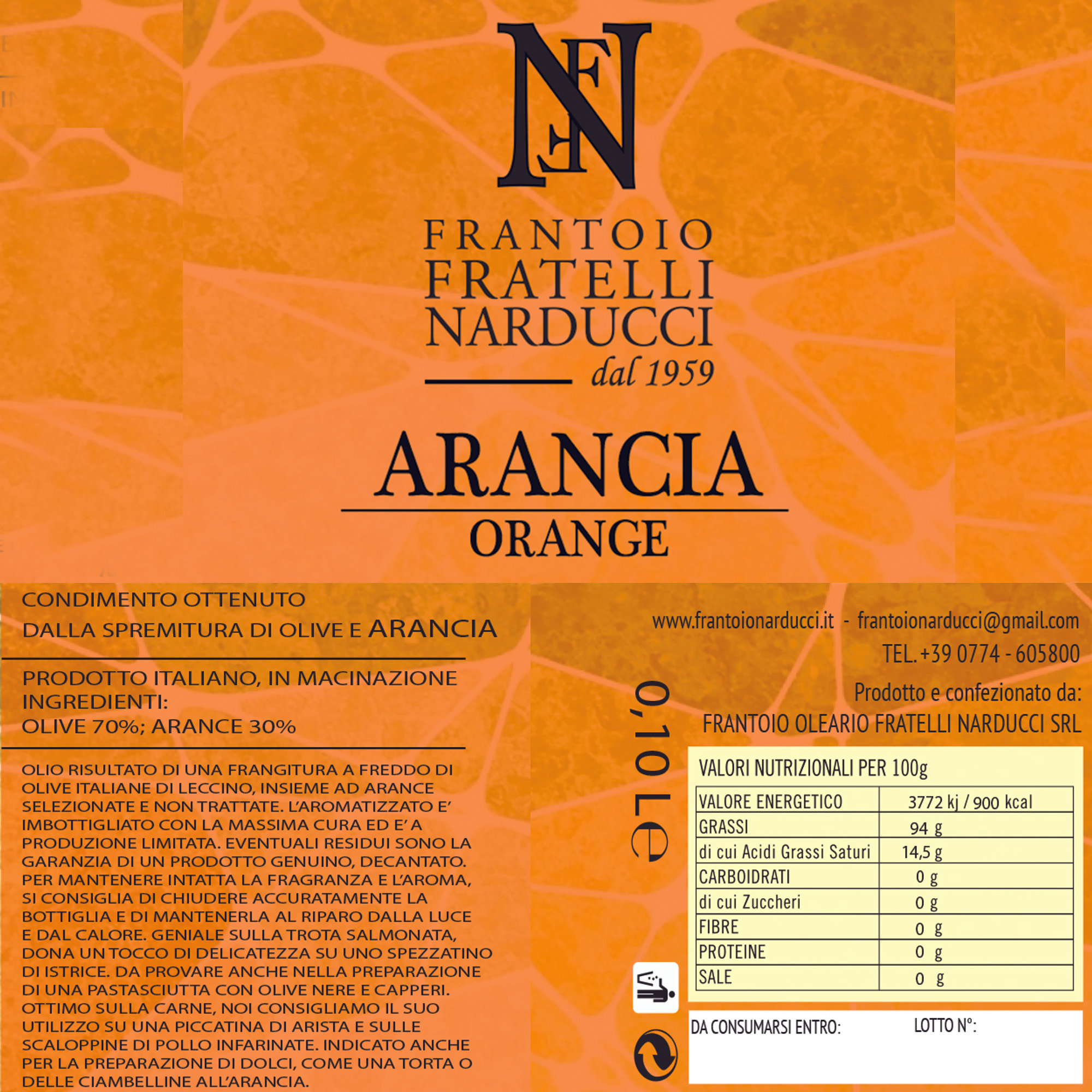 6 bottiglie - Olio EVO all'Arancia 0,10 lt Frantoio Narducci vista2