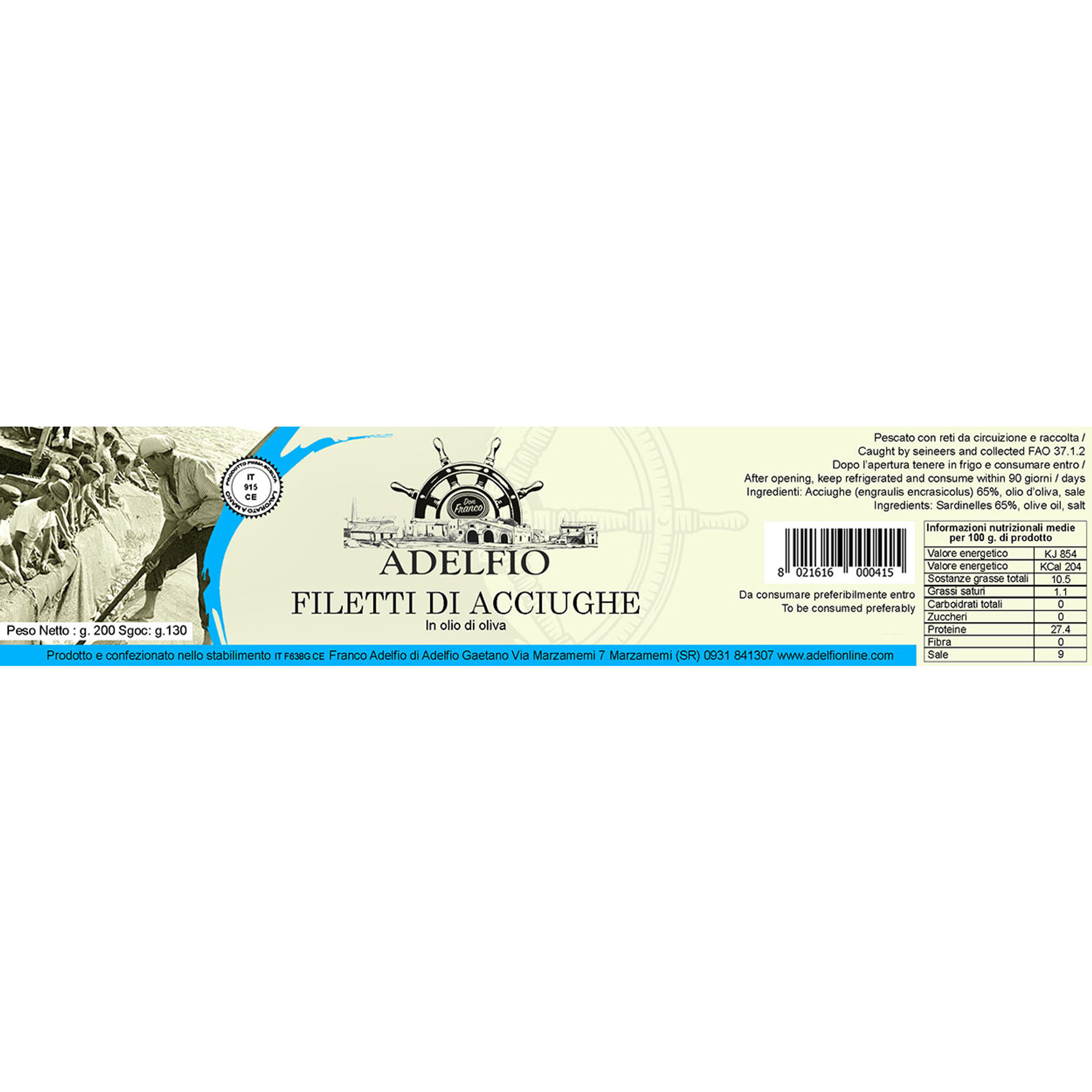 6 vasetti - Filetti di Acciughe all'olio d'oliva 200 gr Adelfio vista1