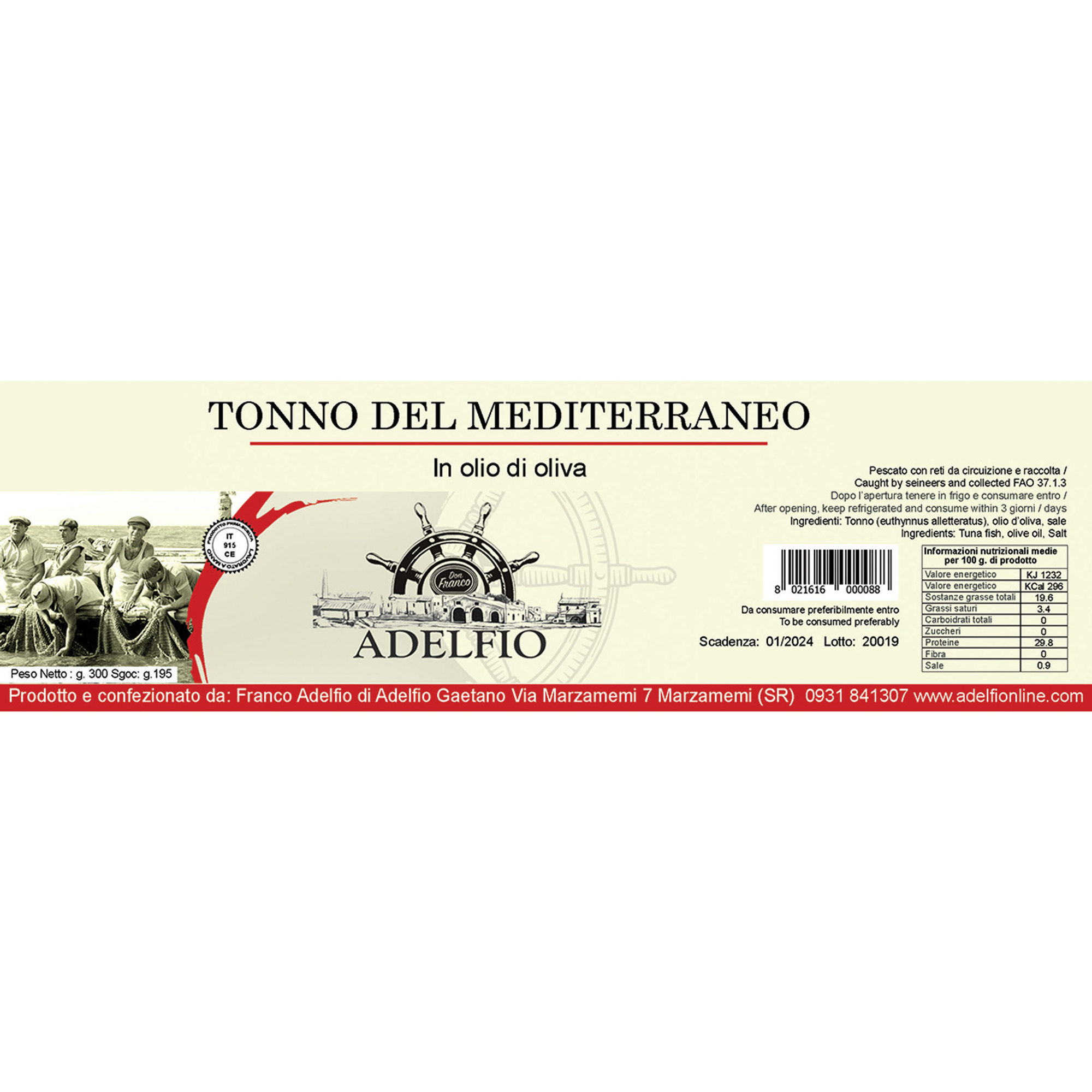 6 latte - Tonno del Mediterraneo in olio d'oliva 300 gr Adelfio vista1