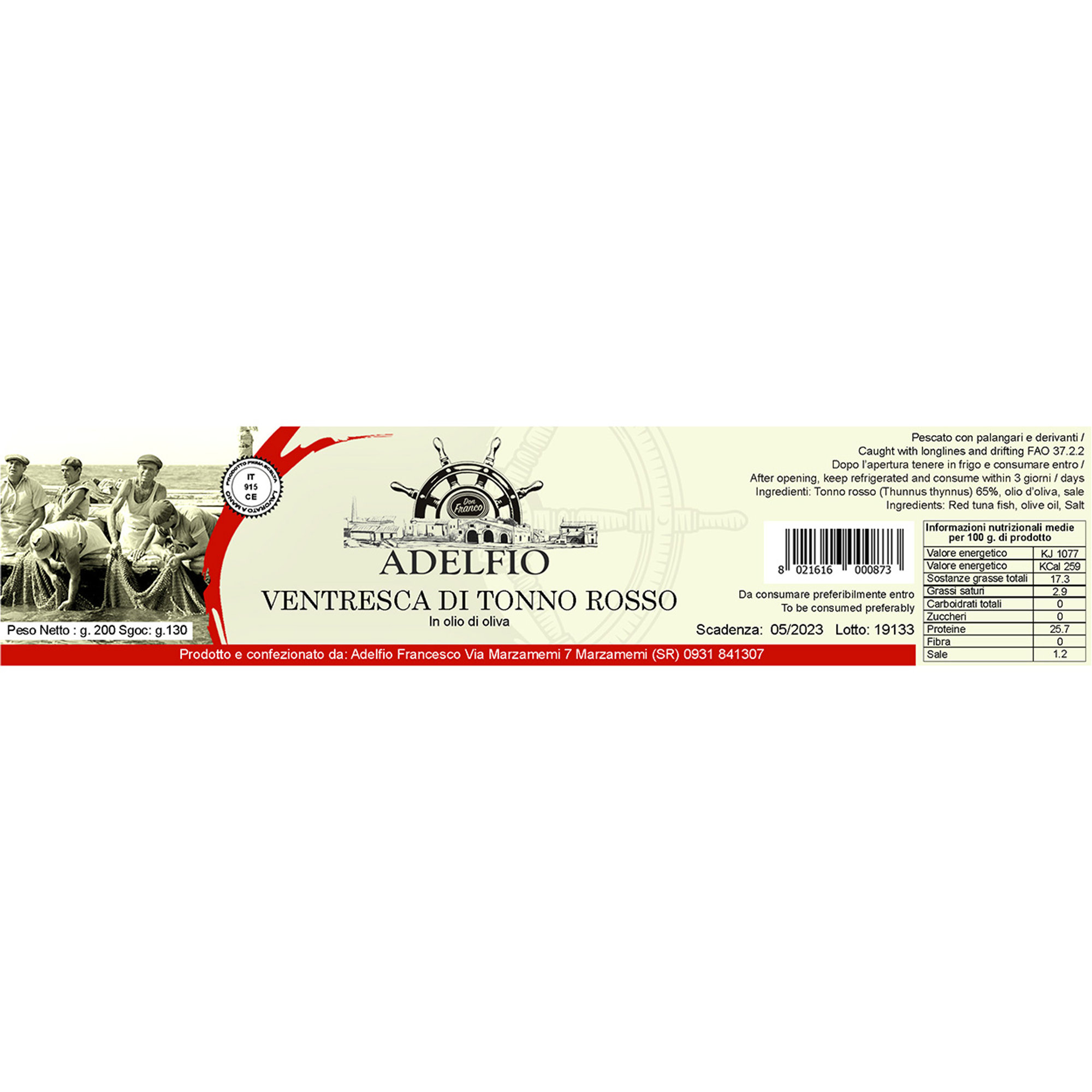 6 vasetti - Ventresca di tonno rosso all'olio d'oliva 200 gr Adelfio vista1