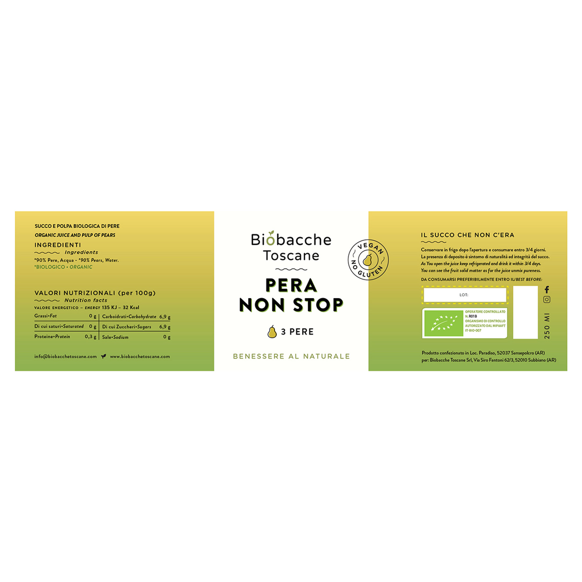 Set da 3 - Pera non stop 250 ml Biobacche Toscane vista1