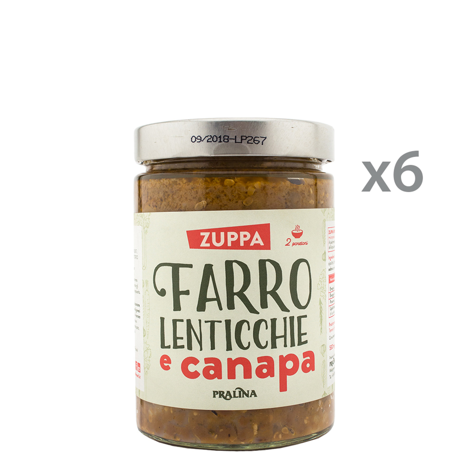 6 vasetti - Zuppa pronta Farro, Lenticchie e Canapa 530 gr Pralina vista0
