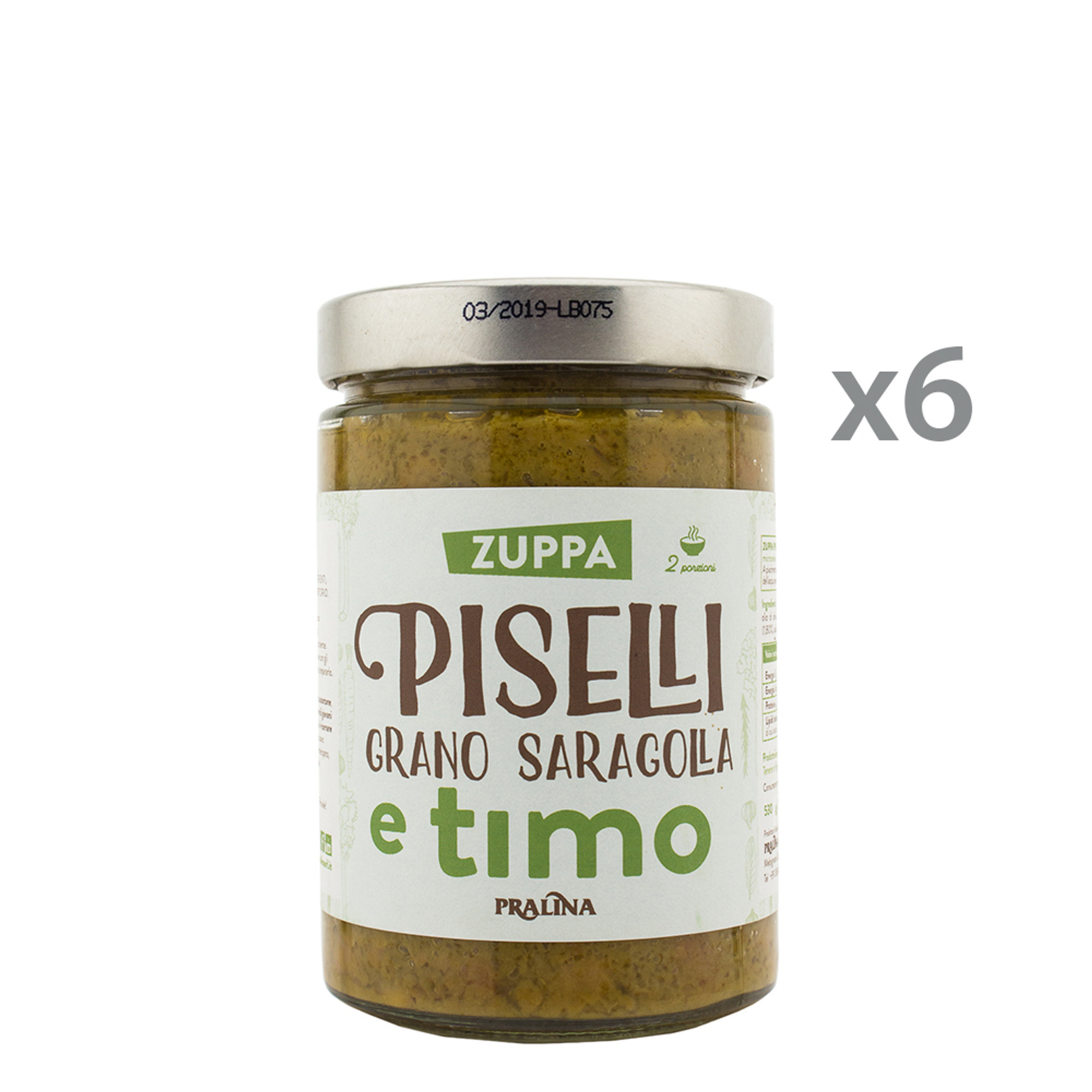 6 vasetti - Zuppa pronta Piselli, Grano Saragolla e Timo 530 gr Pralina vista0