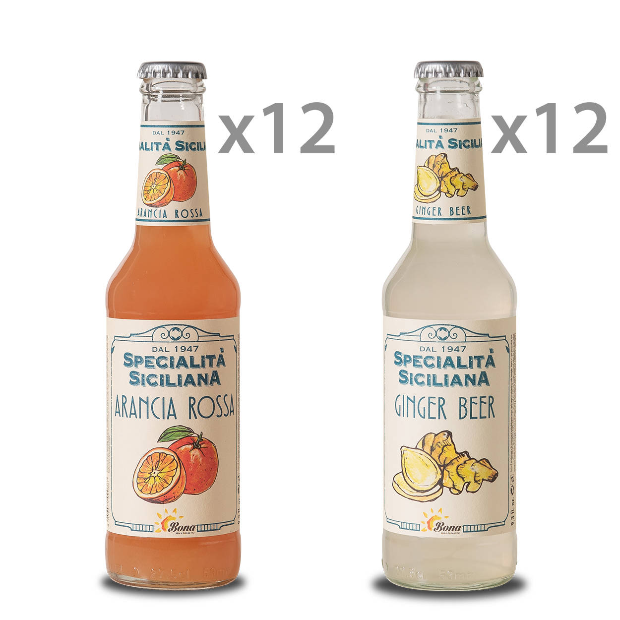 24 bottiglie miste: 12 Arancia Rossa - 12 Ginger Beer - Bona