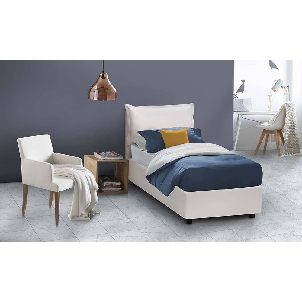 Letto singolo contenitore in ecopelle con materasso in memory, bianco - Talamo letti