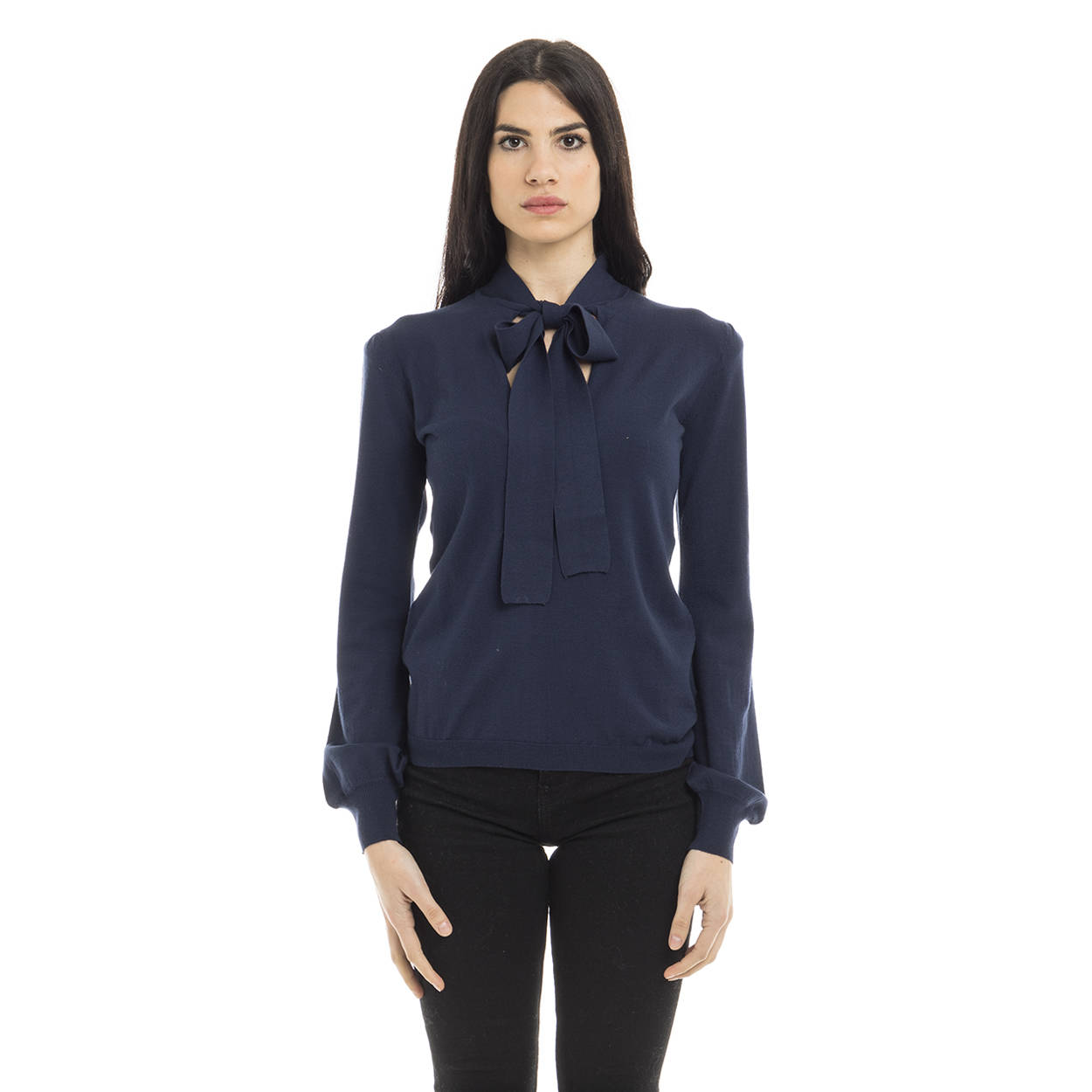 Maglia con laccetto al collo blu navy - Liu Jo