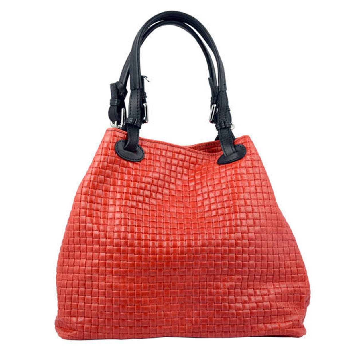 Red leather handbag with knitted texture - Florence Bag