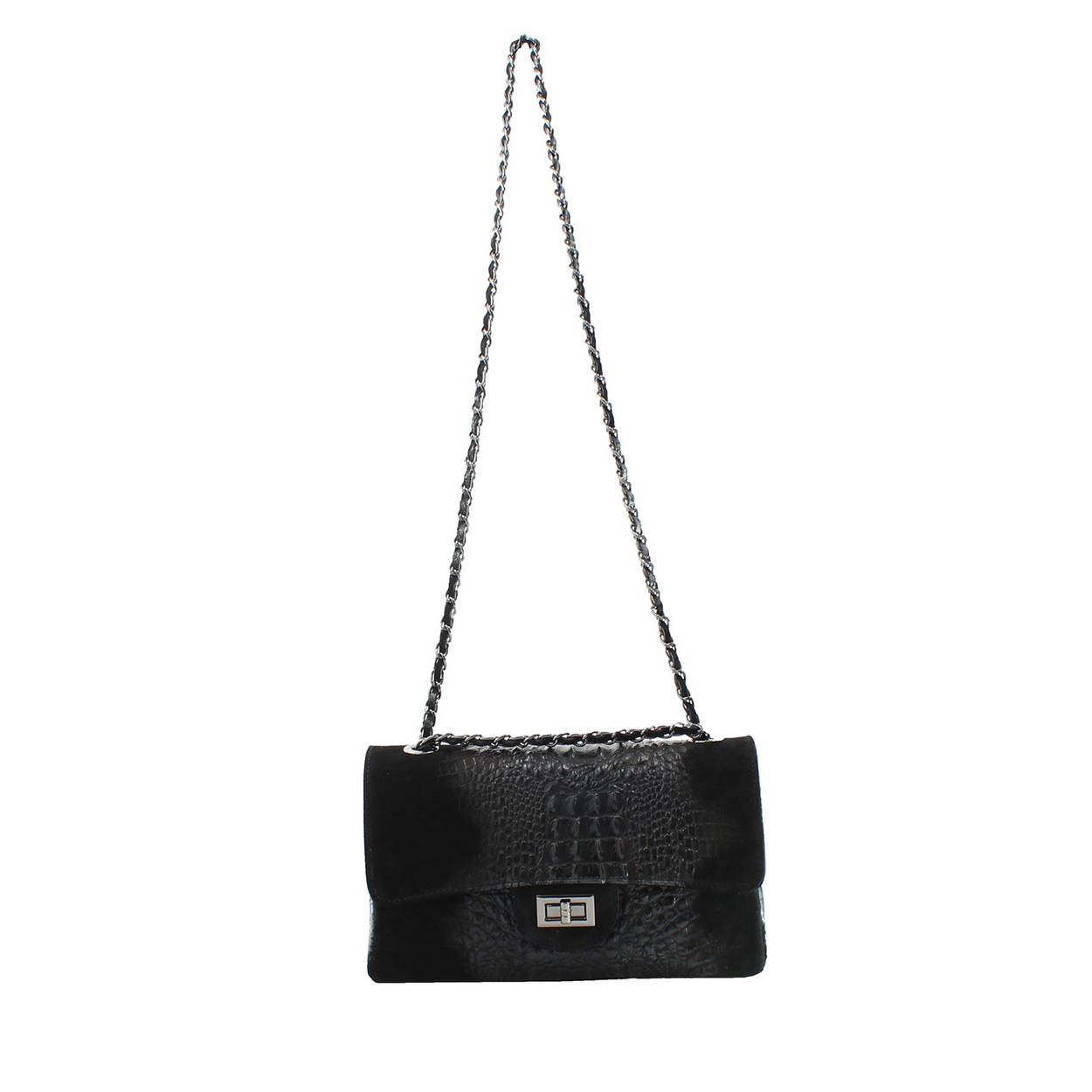 PELLEDOCA Black crocodile print leather shoulder bag - PELLEDOCA