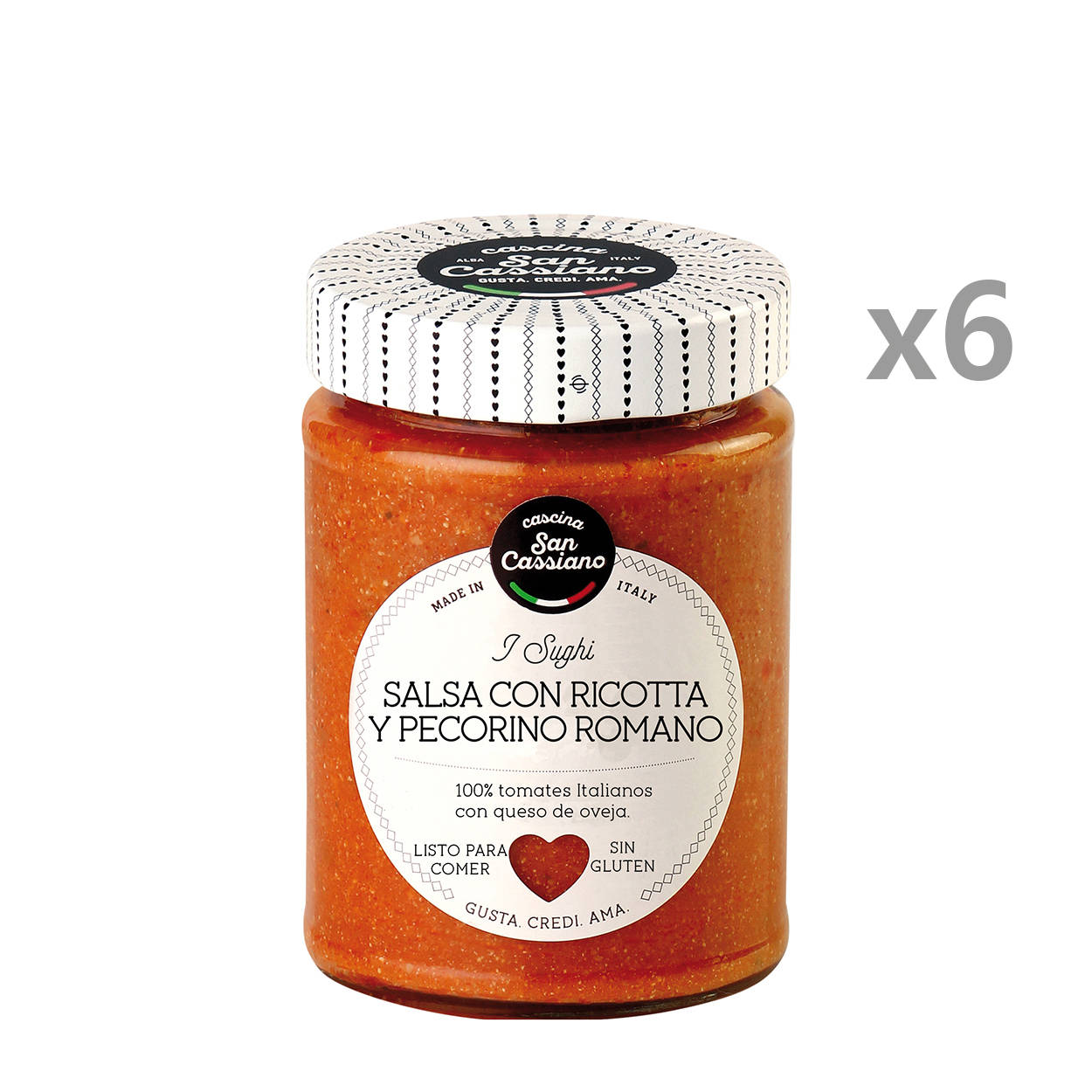 6 jars Sauce with Ricotta and Pecorino Romano PDO 290 gr Cascina
