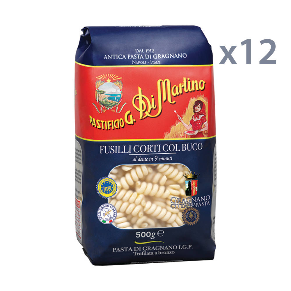 12 confezioni di fusilli corti col buco da 500 gr Pasta di Martino
