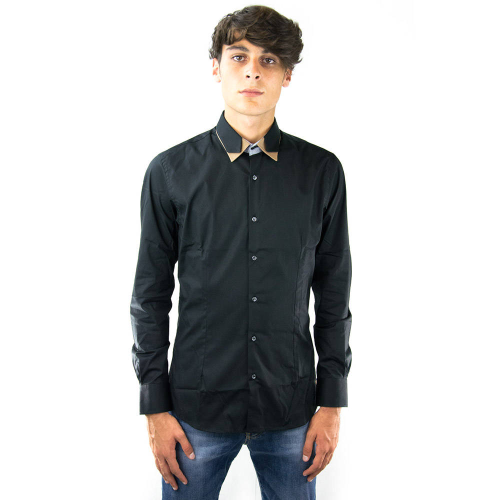 Camicia Uomo Elegante Bicolore - Colletto E Maniche Contrasto, 60% Cotone, Facile Da Stirare - Foto 3