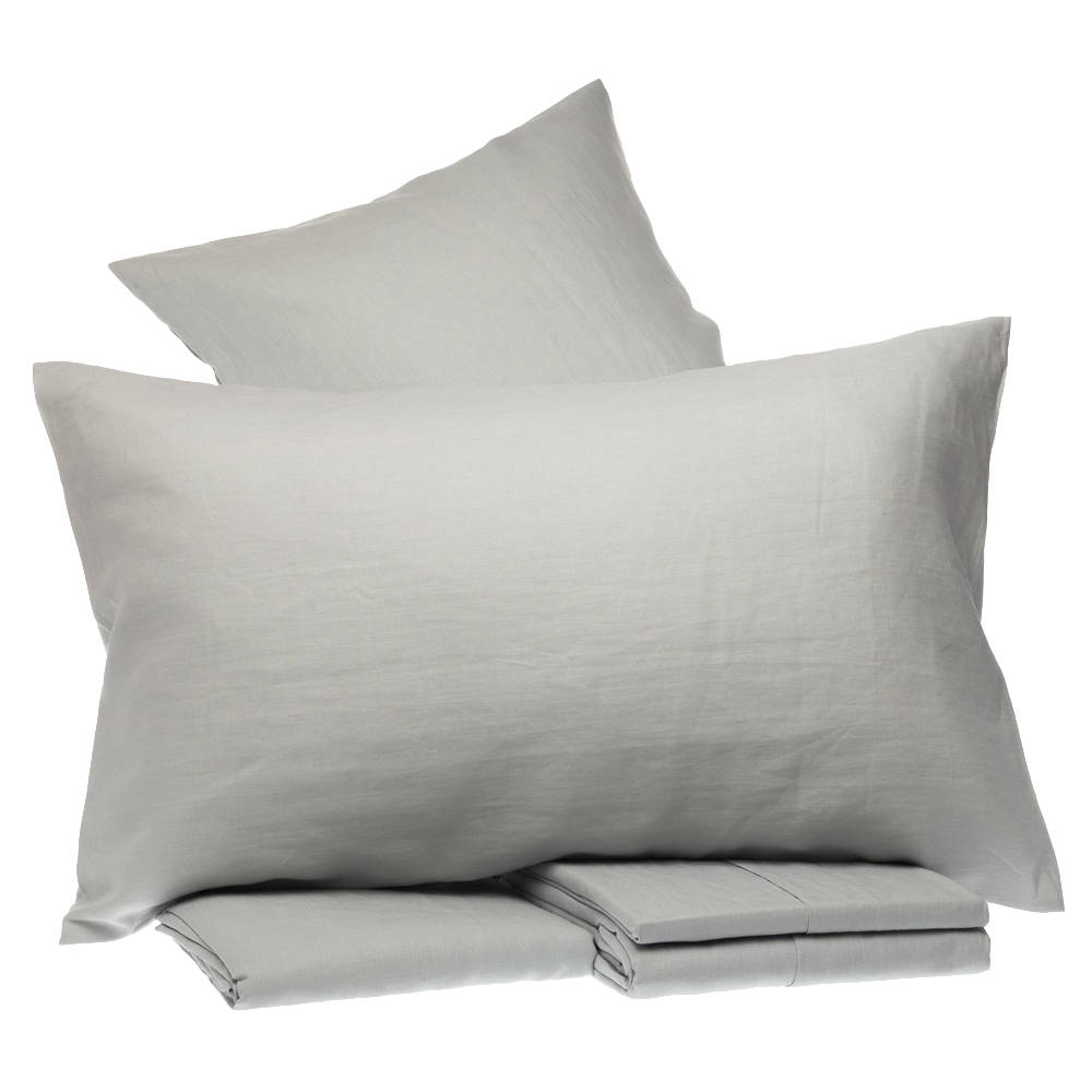 Set Copripiumino Echelon Home Sofia - Lino Belga Ricamato Grigio Ardesia Full/Queen