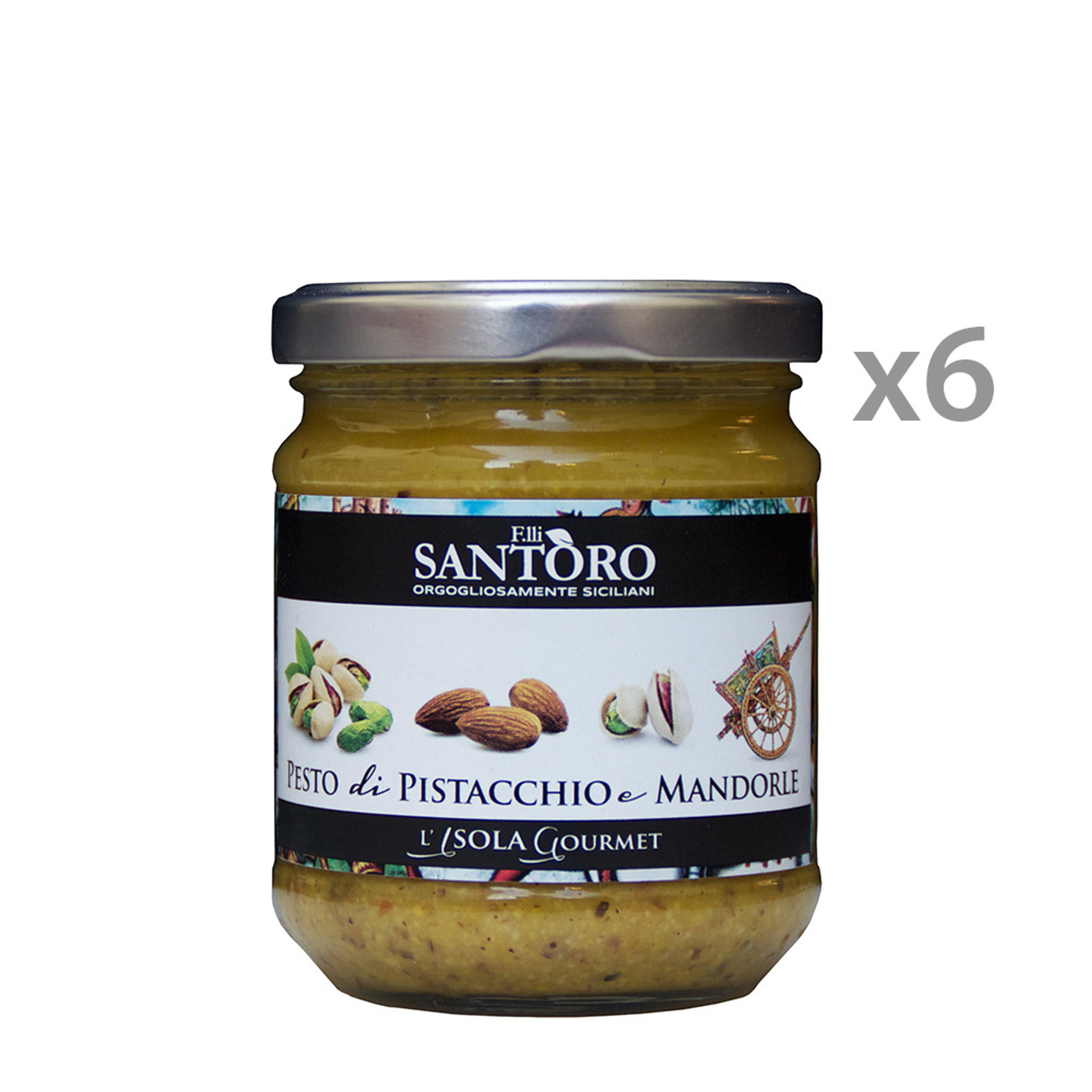 6 vasetti Pesto di Pistacchio e mandorle 212 ml Santoro Conserve