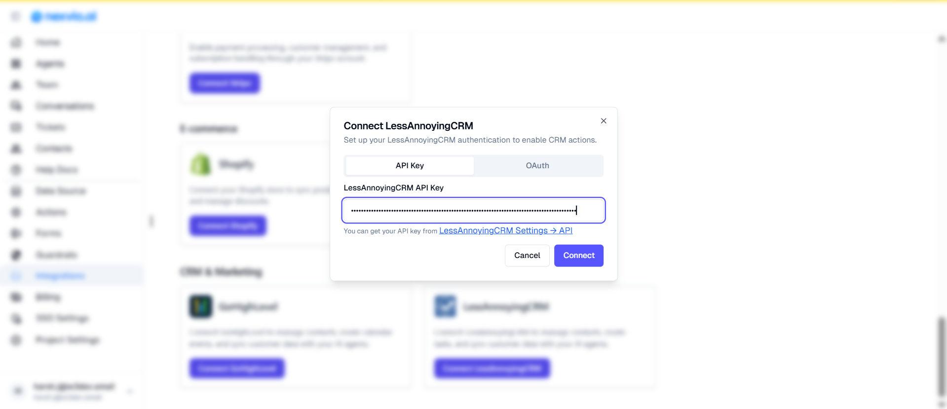 Connect LessAnnoyingCRM to Nexvio