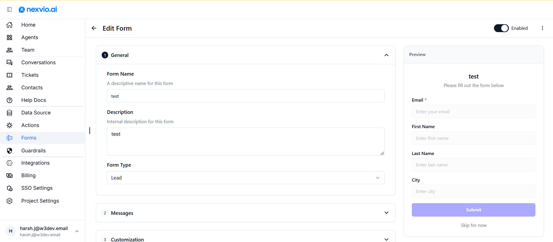 Create a Contact Form in Nexvio