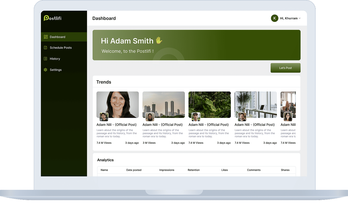 Postlifi Dashboard Preview