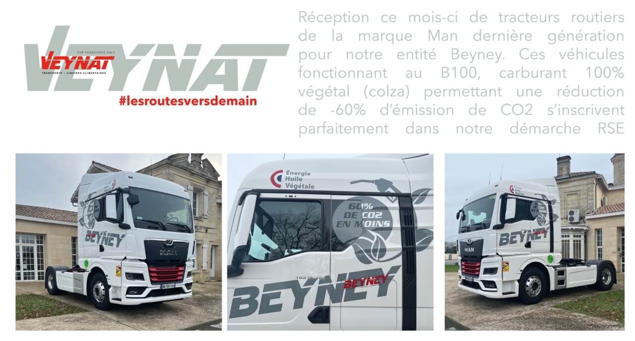 Transports BEYNEY is equipping itself with new MAN road tractors running on BIO100 - Transports Veynat