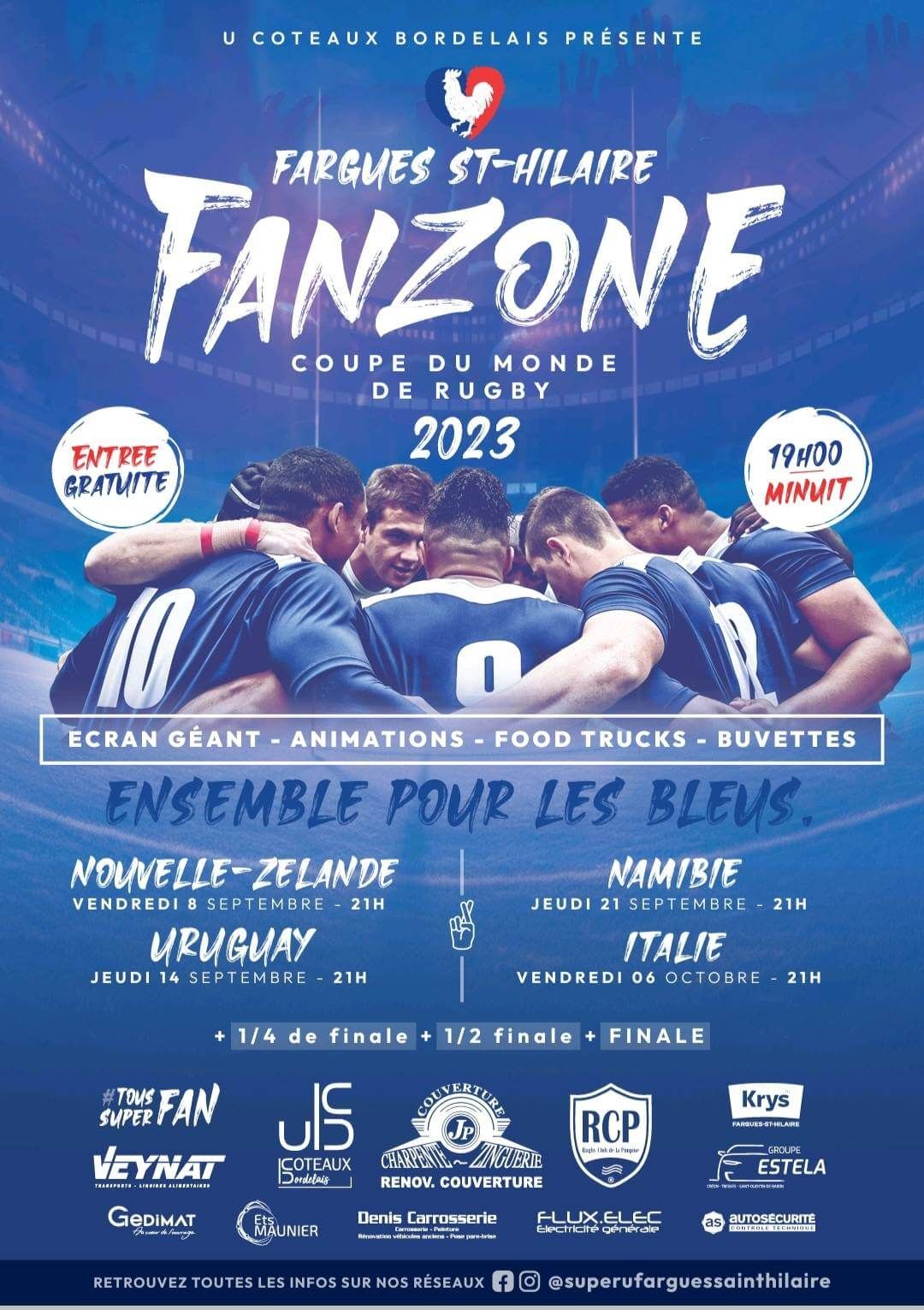 Pour la COUPE du MONDE de RUGBY, nous sommes partenaires de la Fan Zone de Fargues Saint-Hilaire - Transports Veynat