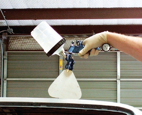 Photo 10. In this example, the spray gun is about 10 degrees from perpendicular to the surface being sprayed.