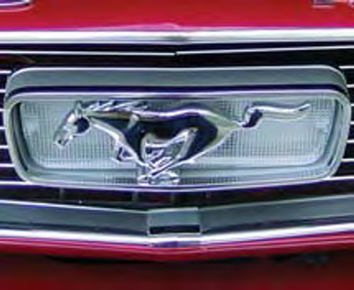 A lighted Mustang corral.